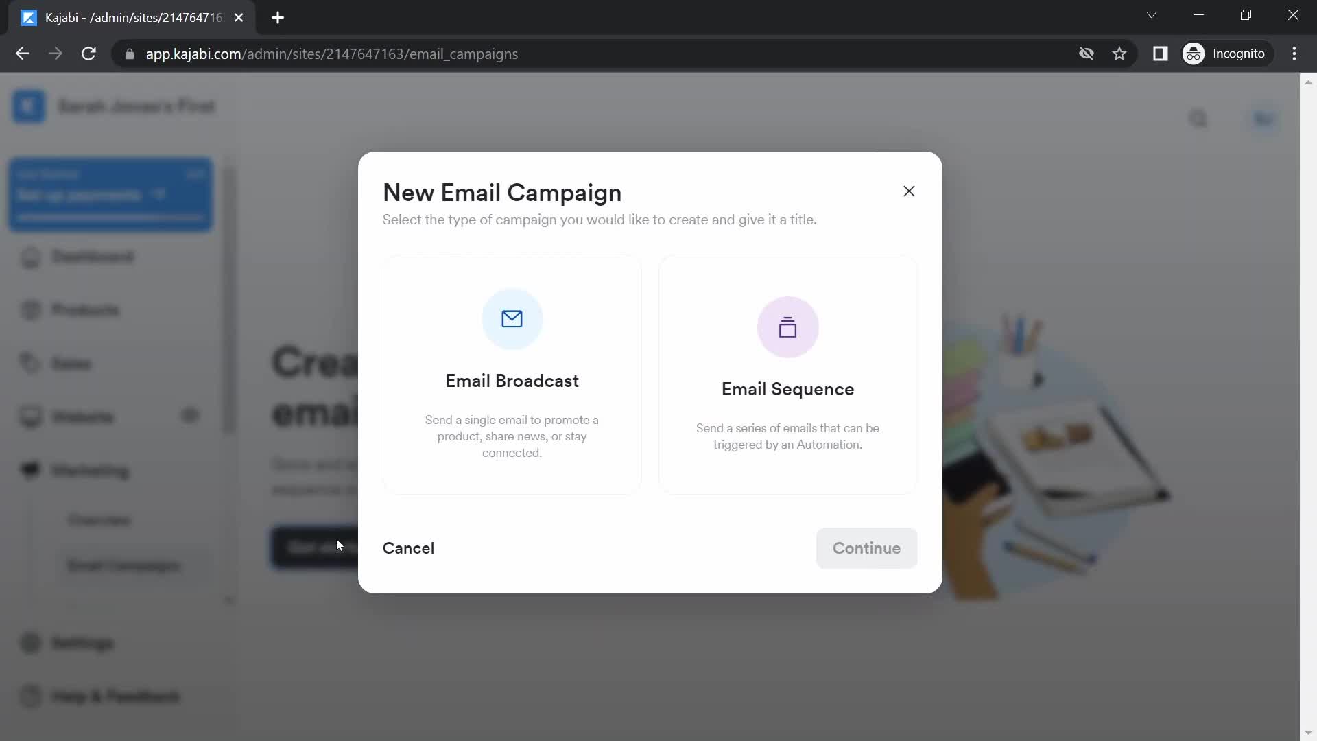 Creating an email campaign screenshot