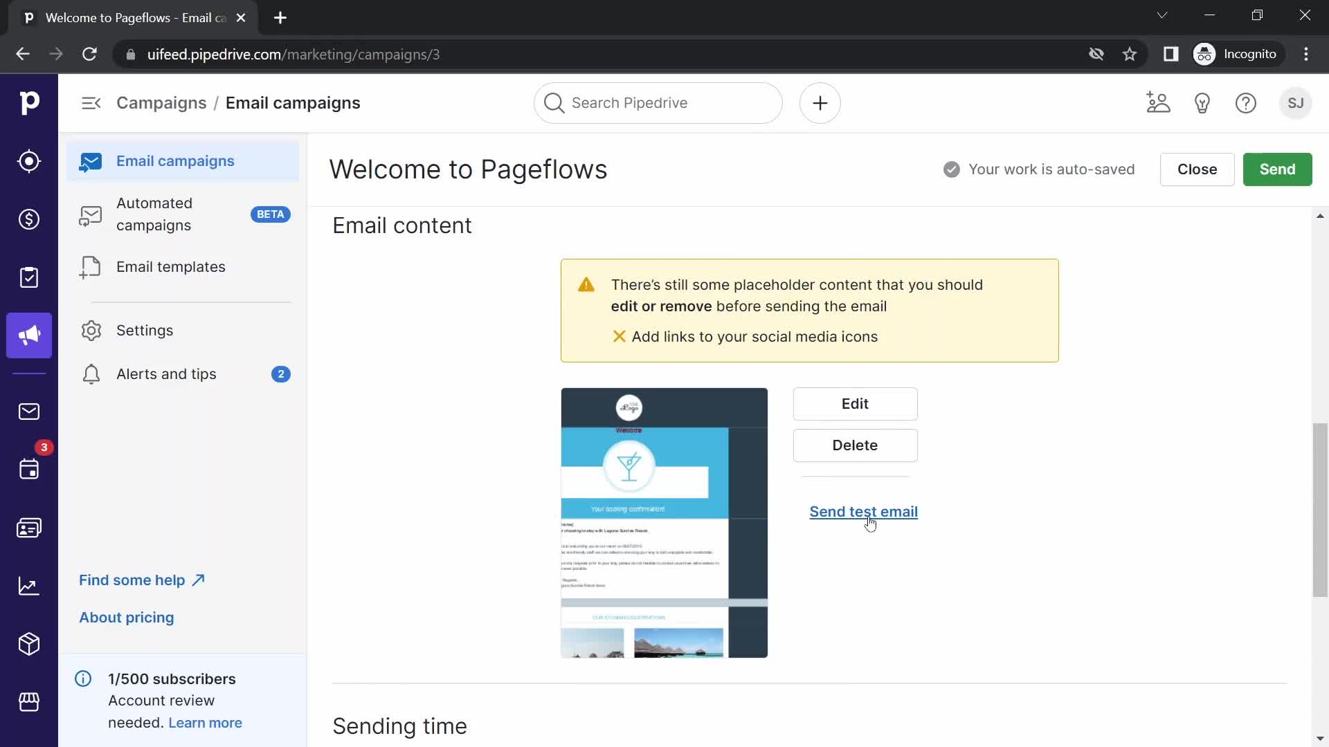 Creating an email campaign screenshot