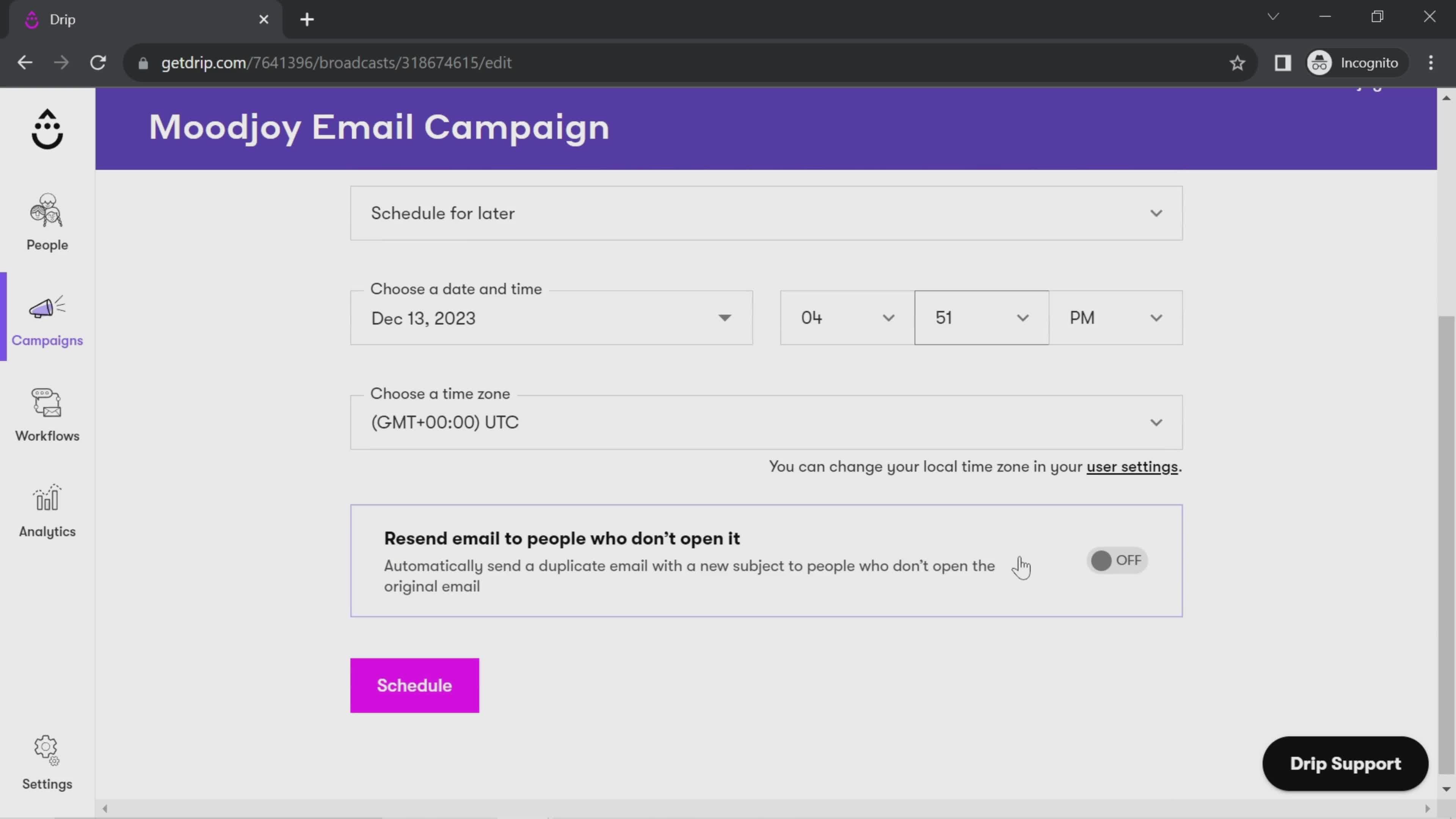 Creating an email campaign screenshot