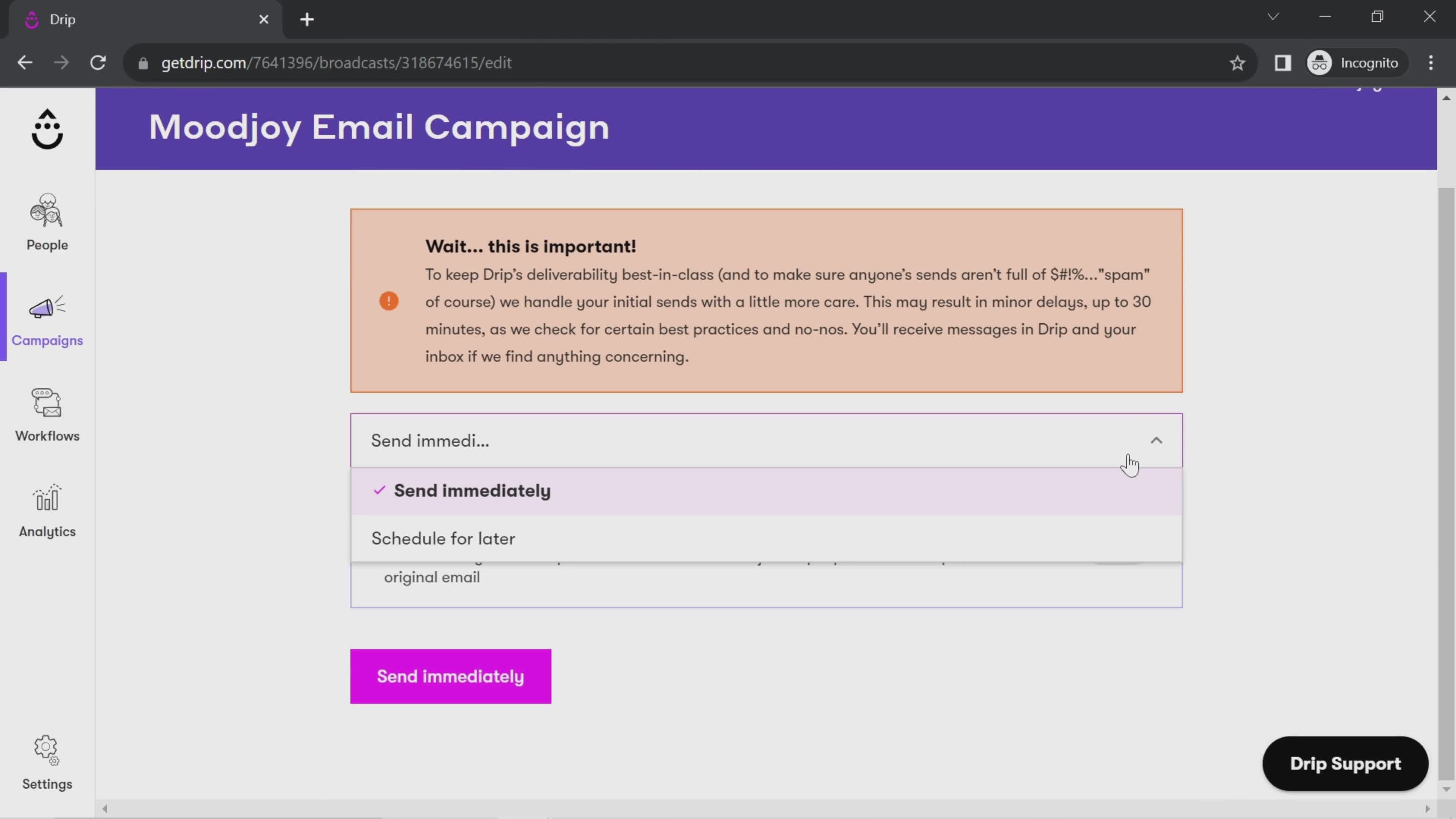 Creating an email campaign screenshot