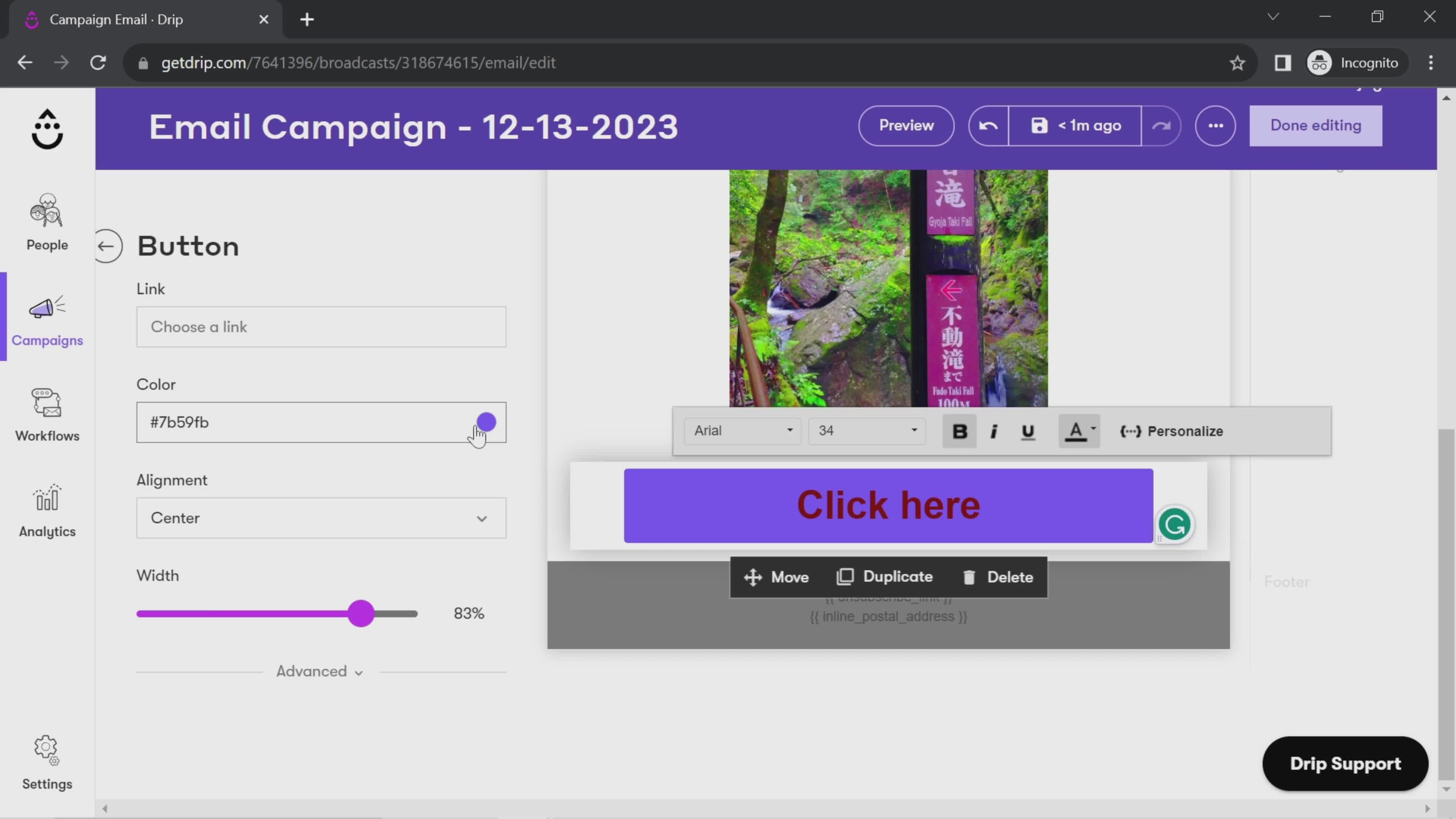 Creating an email campaign screenshot