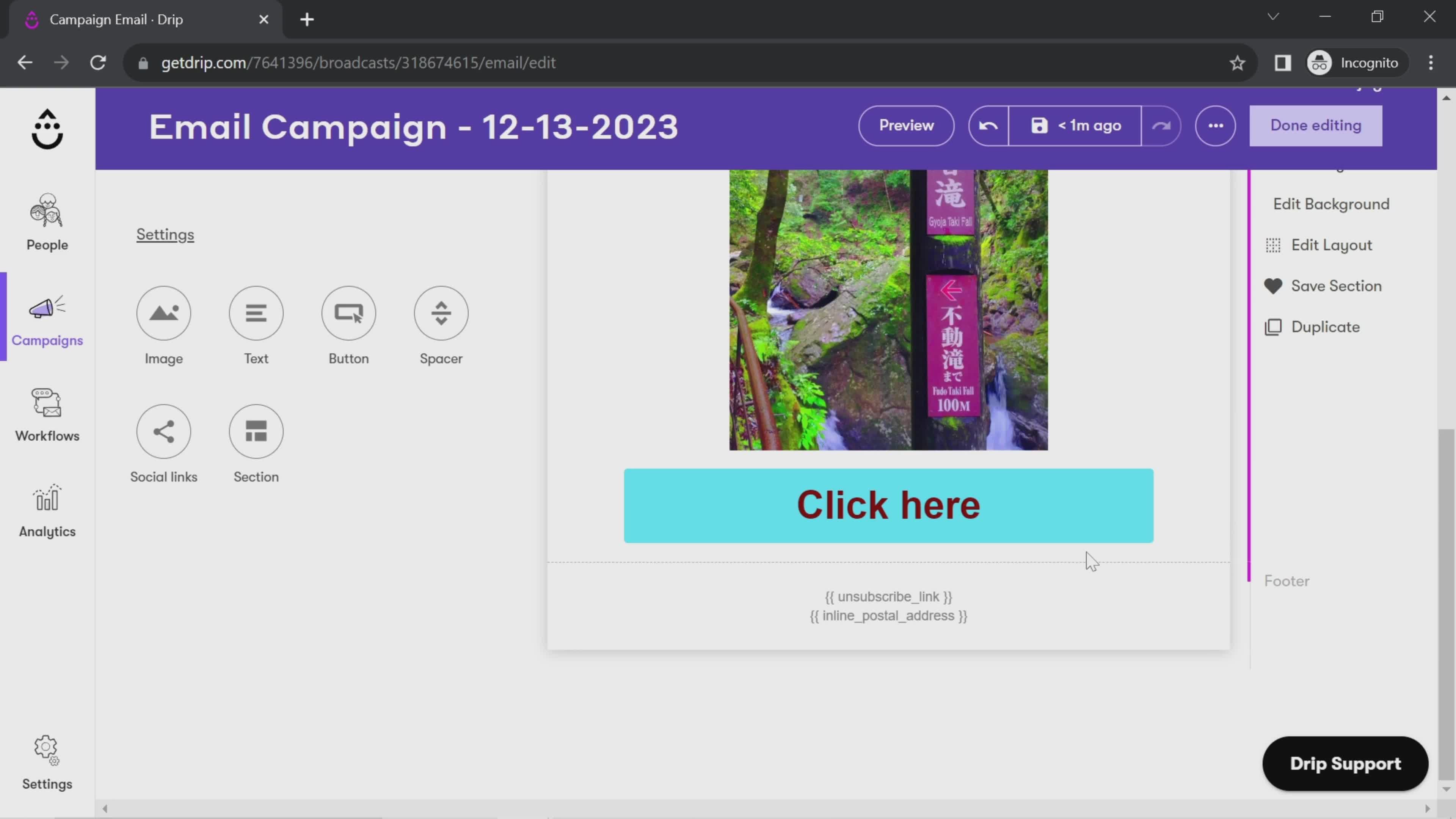 Creating an email campaign screenshot