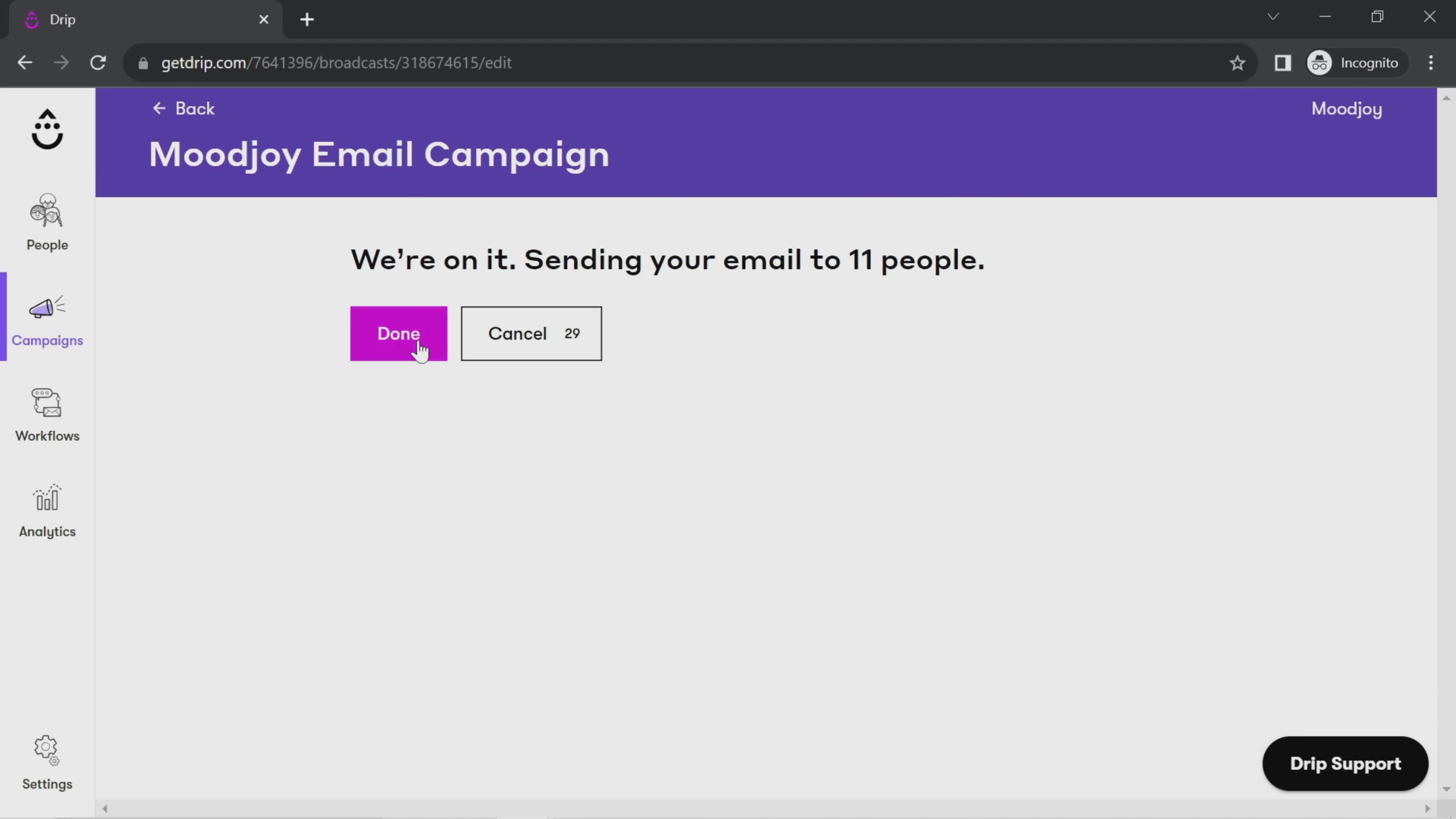 Creating an email campaign screenshot