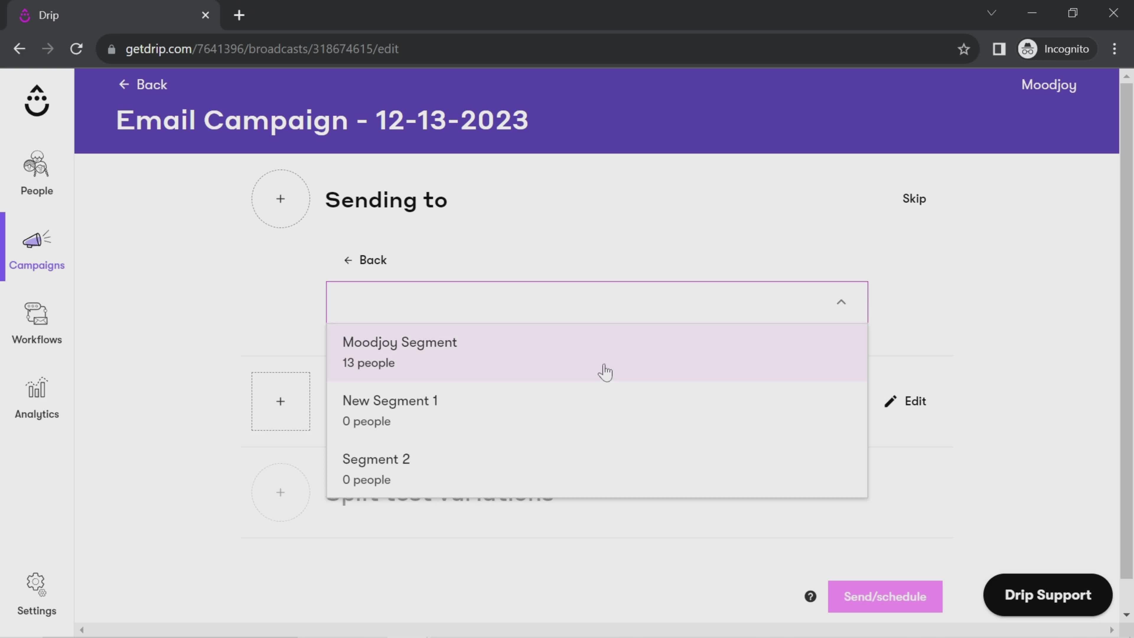 Creating an email campaign screenshot