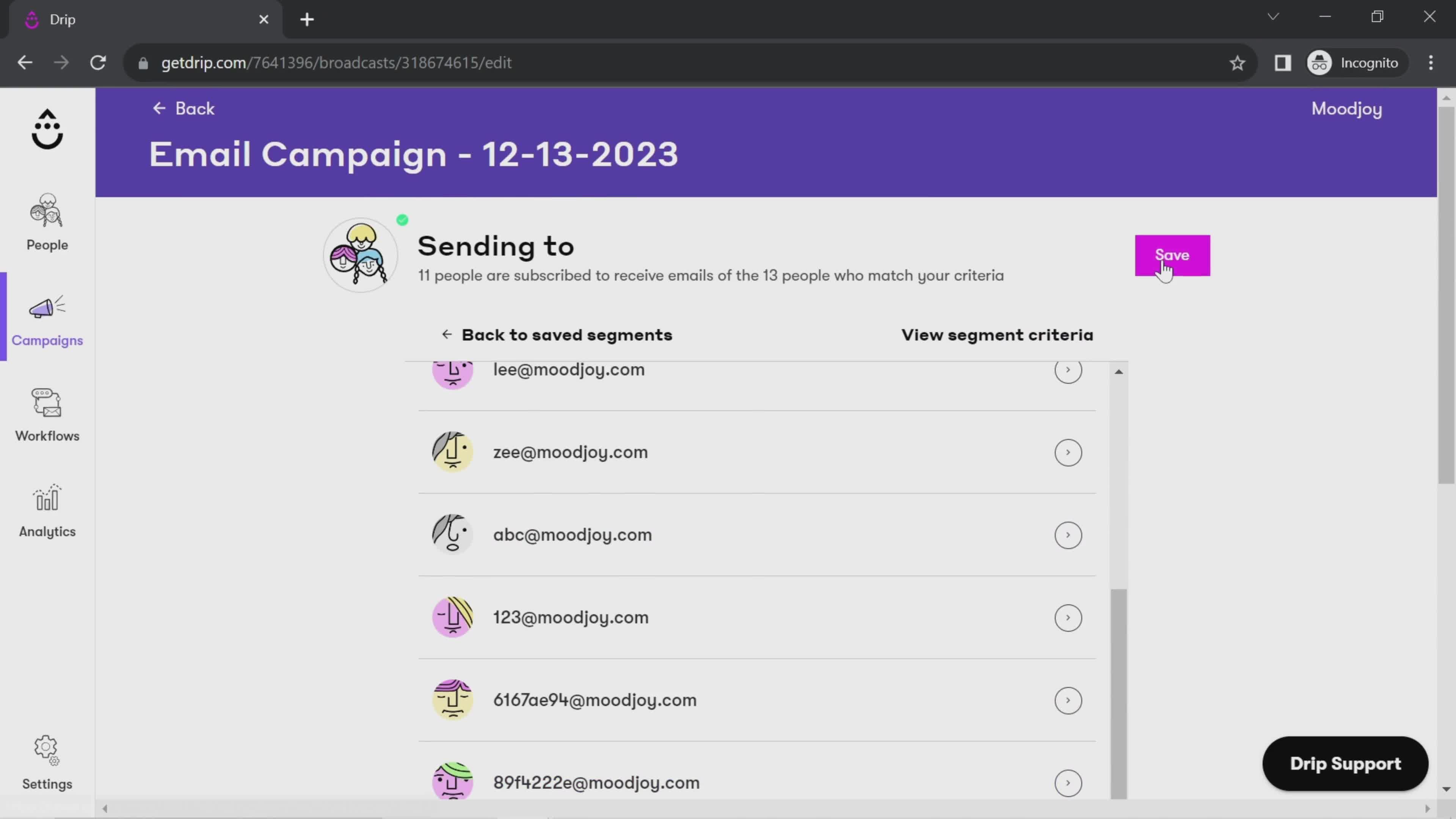 Creating an email campaign screenshot