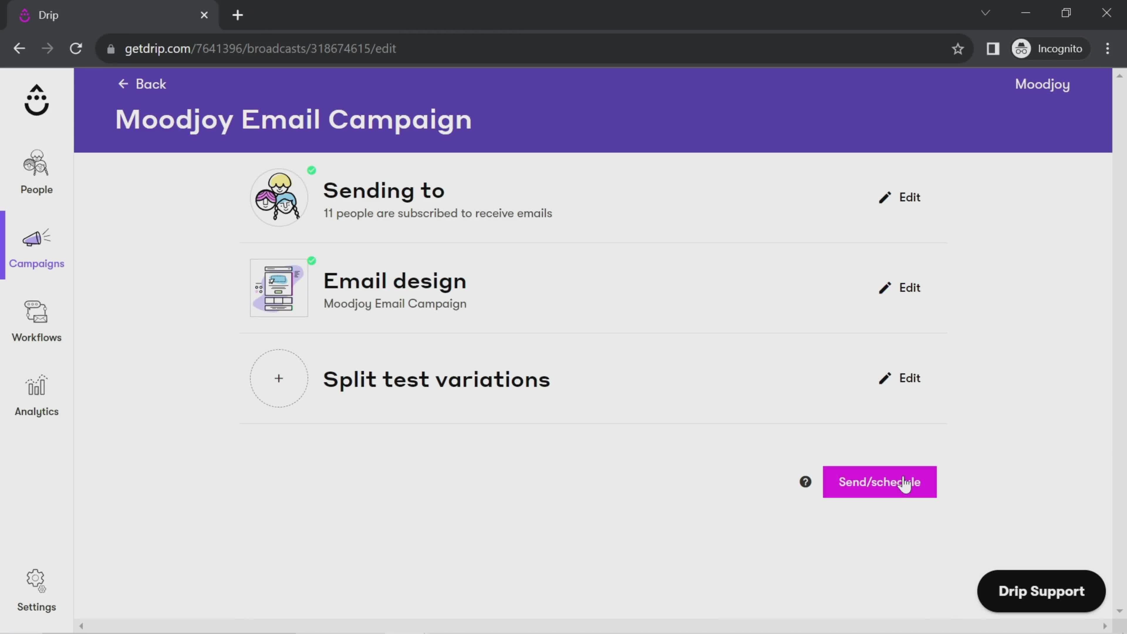 Creating an email campaign screenshot