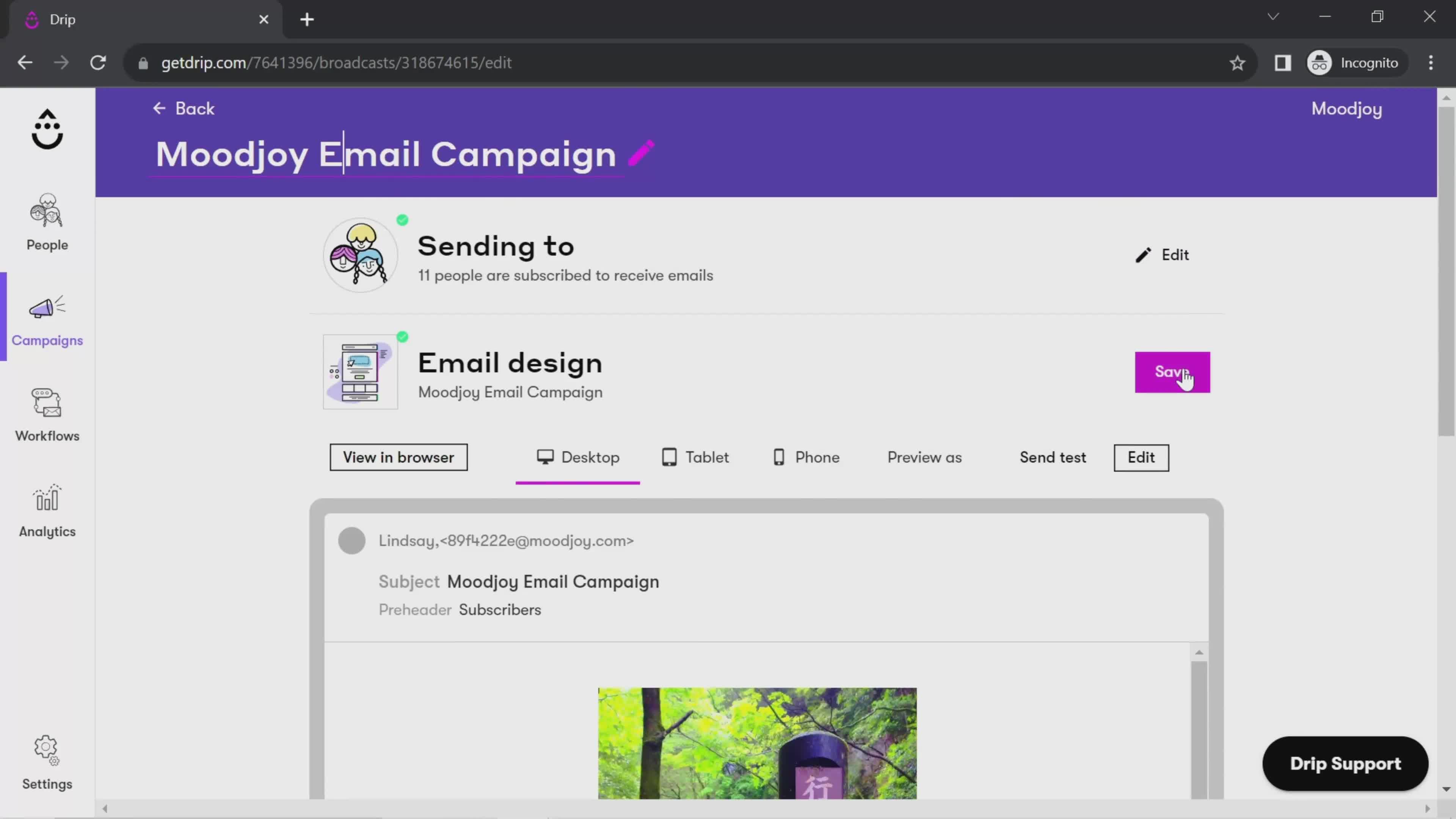 Creating an email campaign screenshot