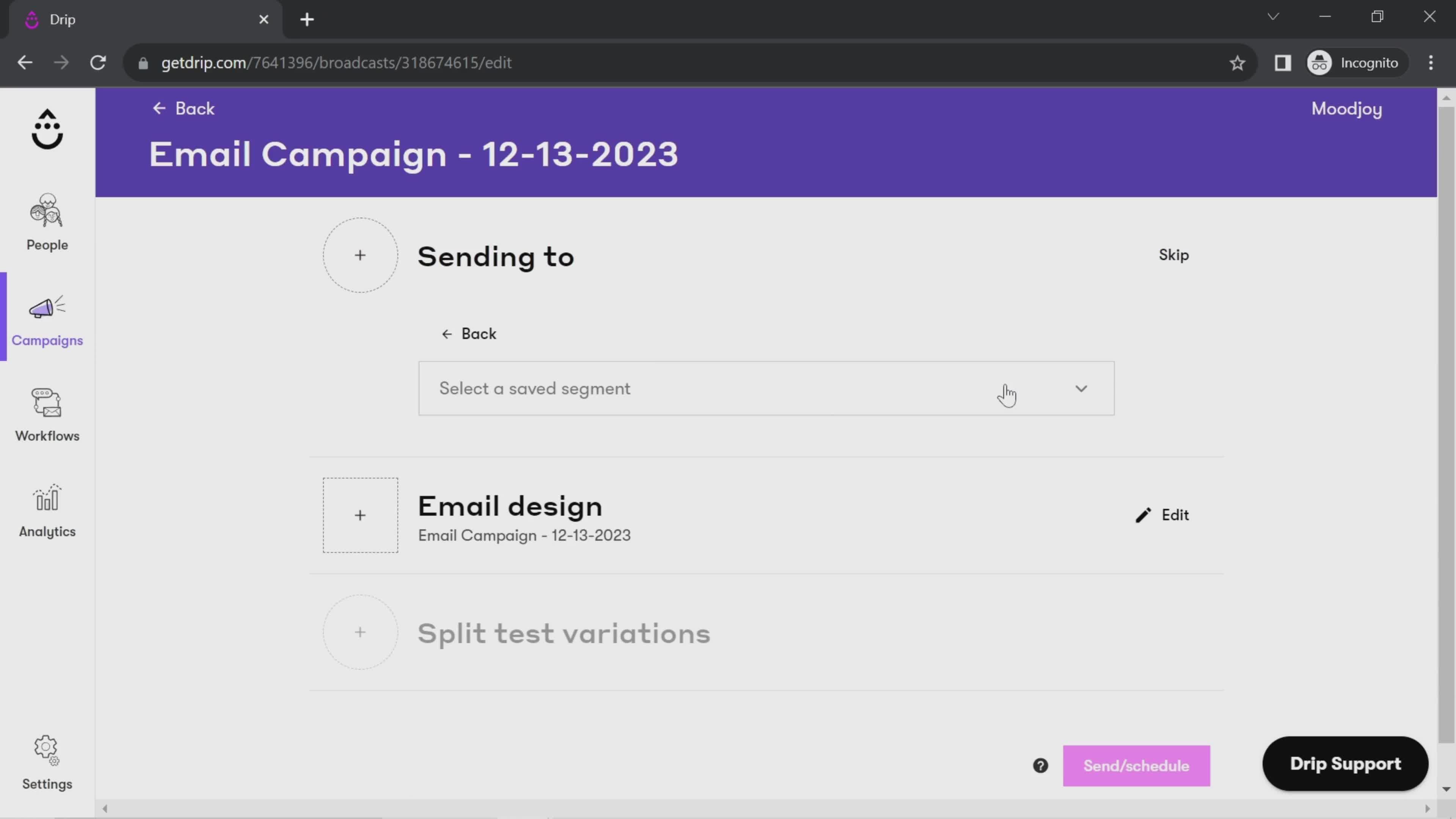 Creating an email campaign screenshot