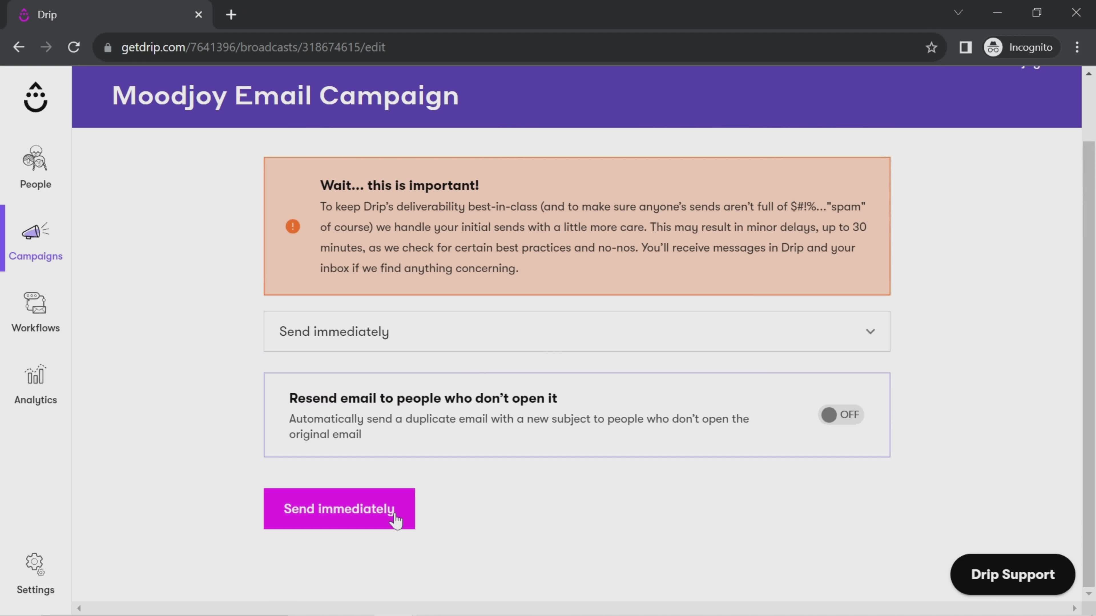 Creating an email campaign screenshot