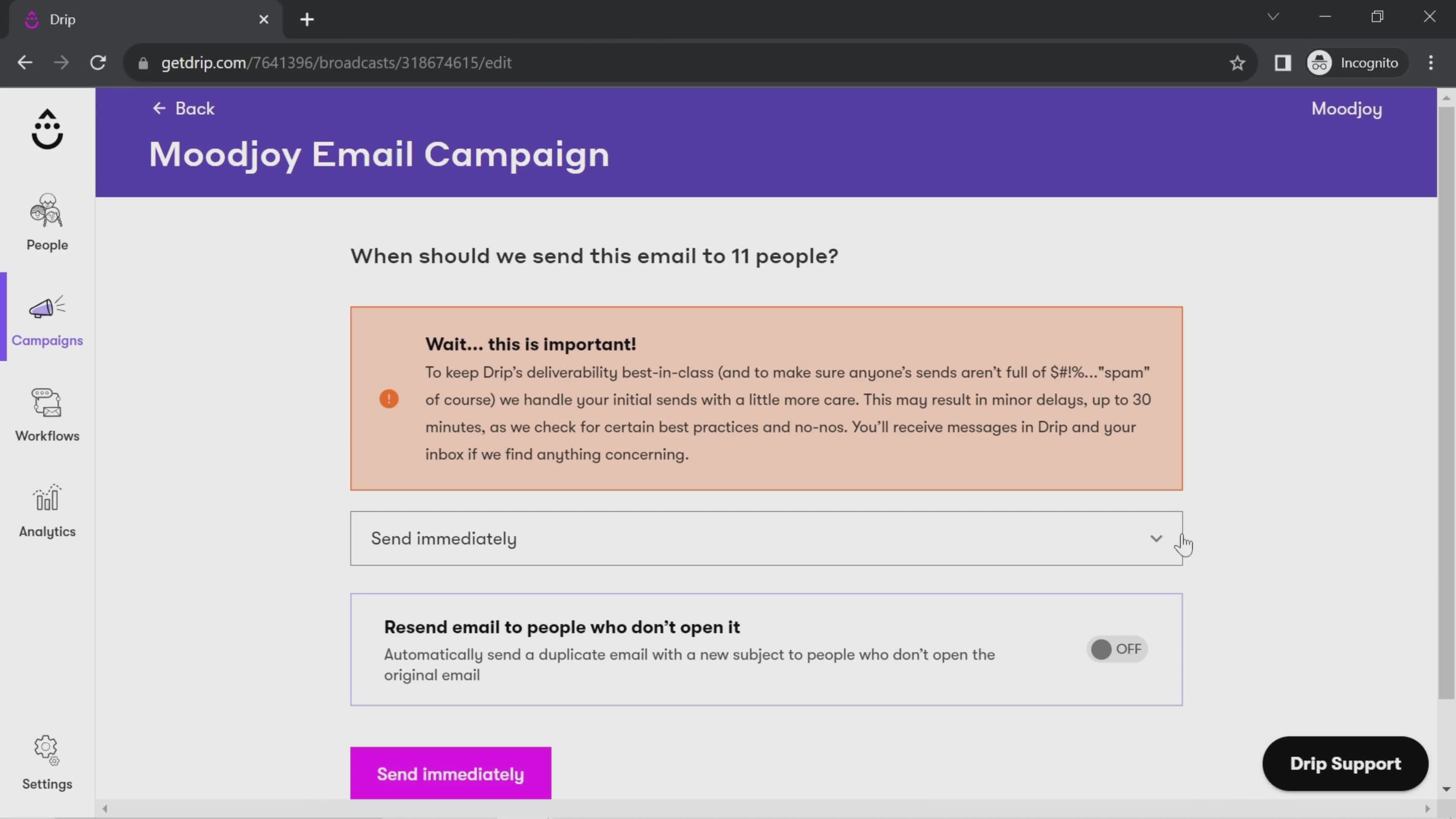 Creating an email campaign screenshot