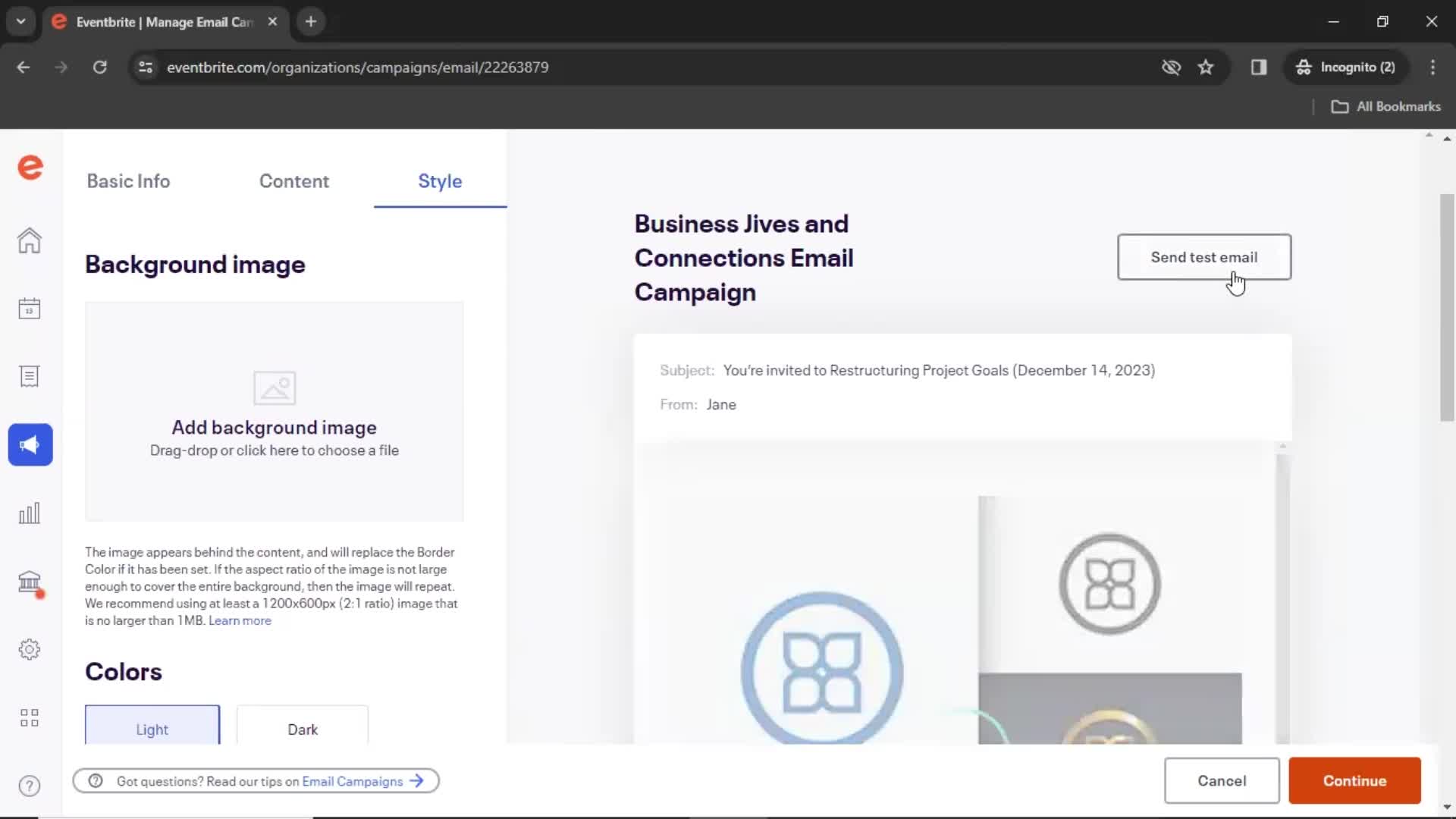 Creating an email campaign screenshot