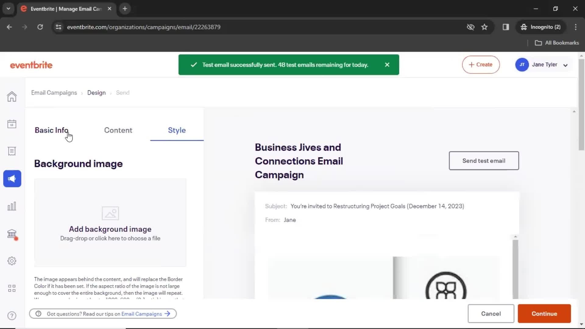 Creating an email campaign screenshot