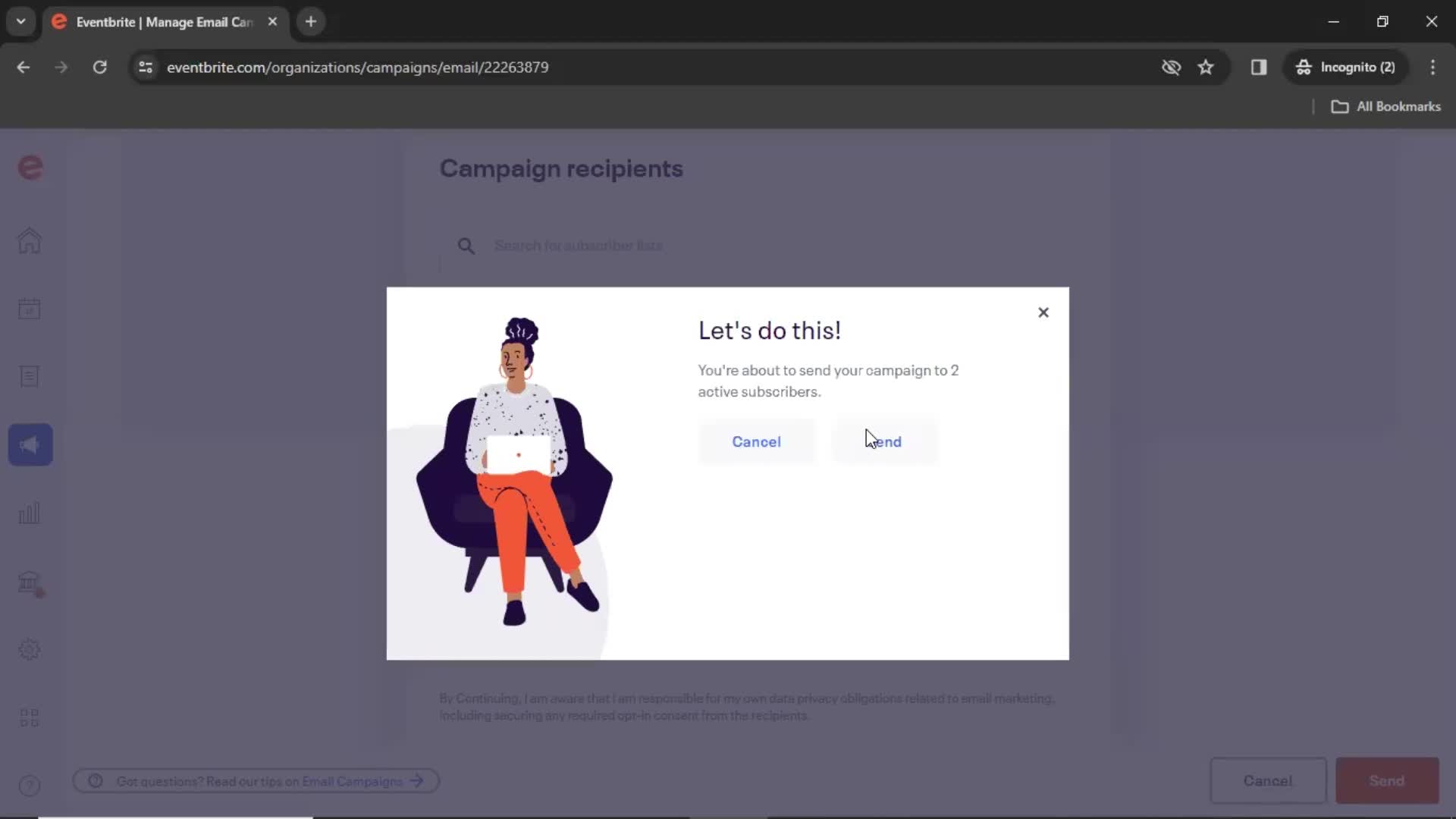 Creating an email campaign screenshot