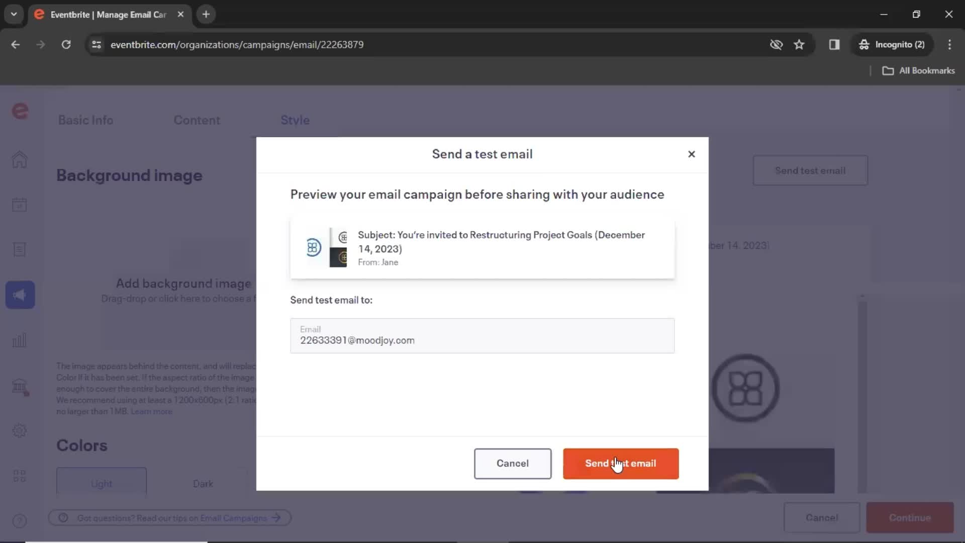 Creating an email campaign screenshot