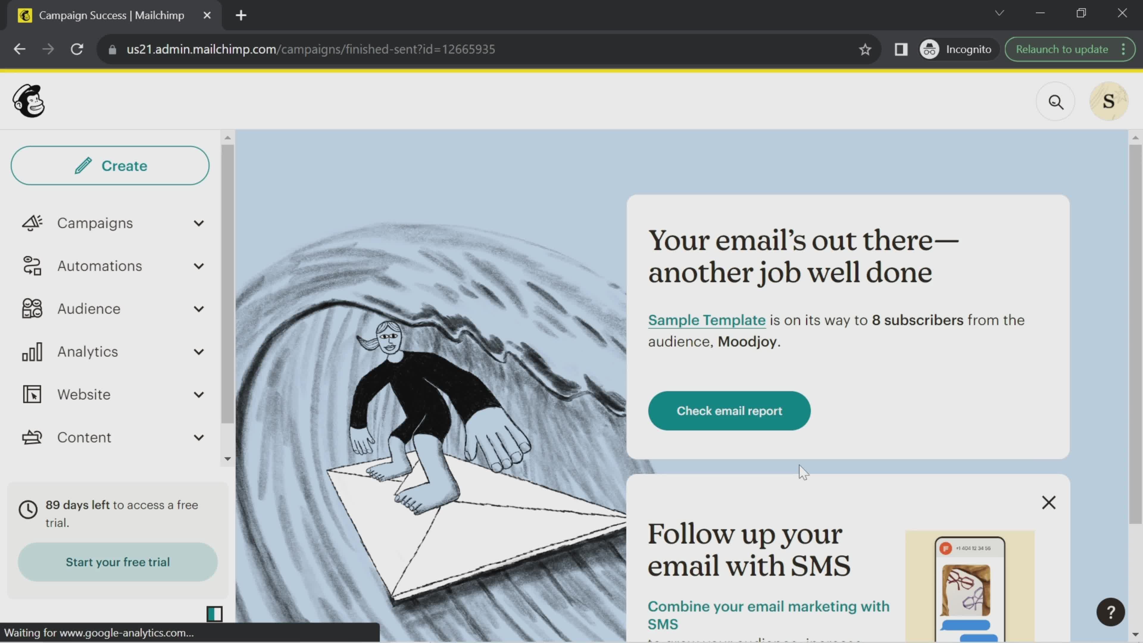 Creating an email campaign screenshot