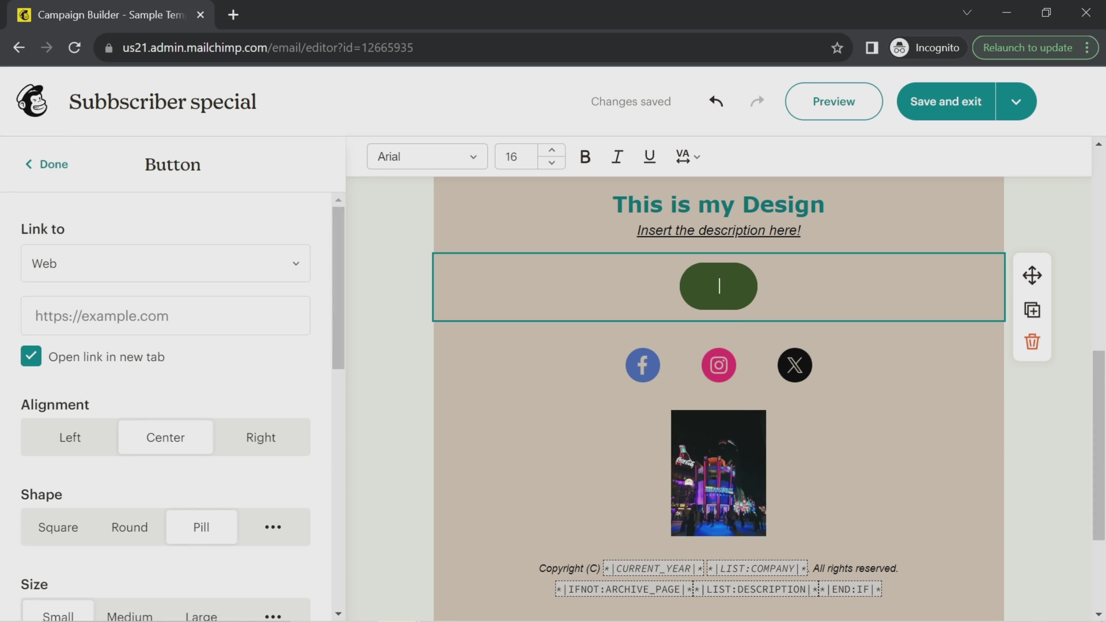 Creating an email campaign screenshot