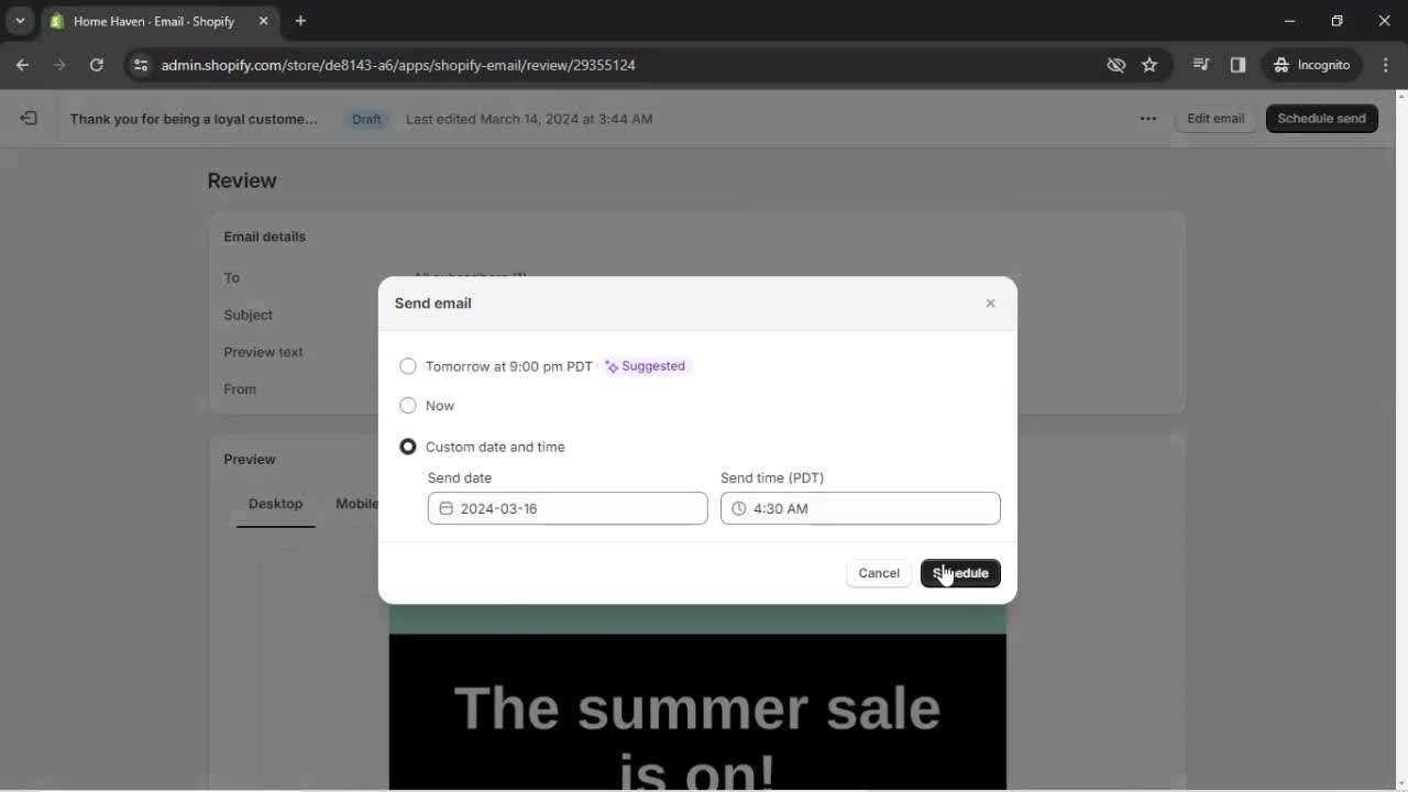 Creating an email campaign screenshot