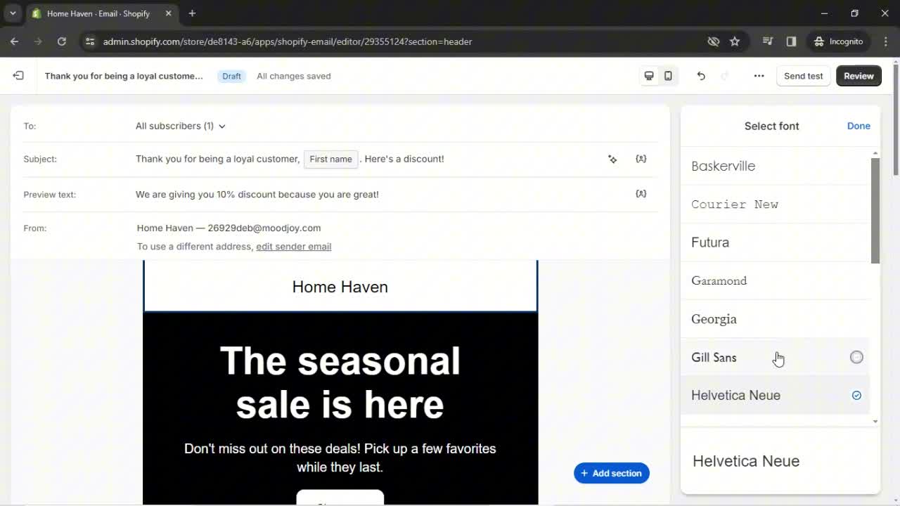 Creating an email campaign screenshot