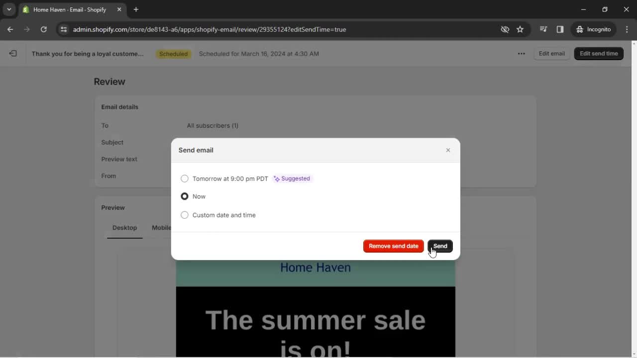 Creating an email campaign screenshot