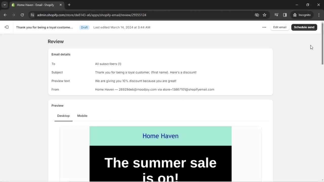 Creating an email campaign screenshot