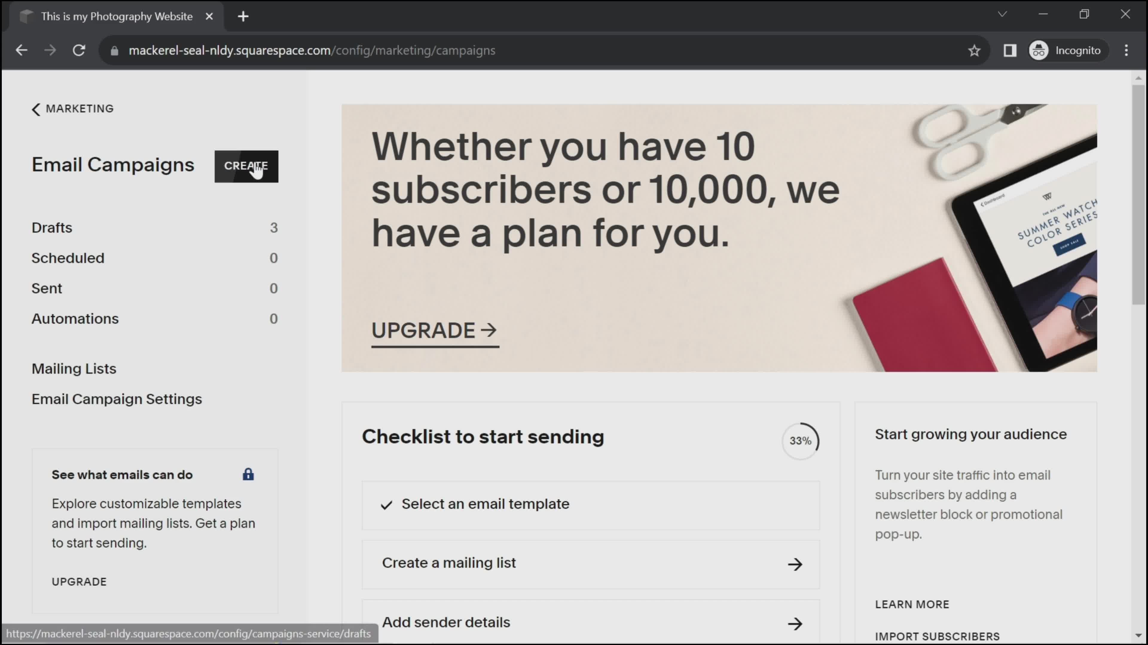 Creating an email campaign screenshot