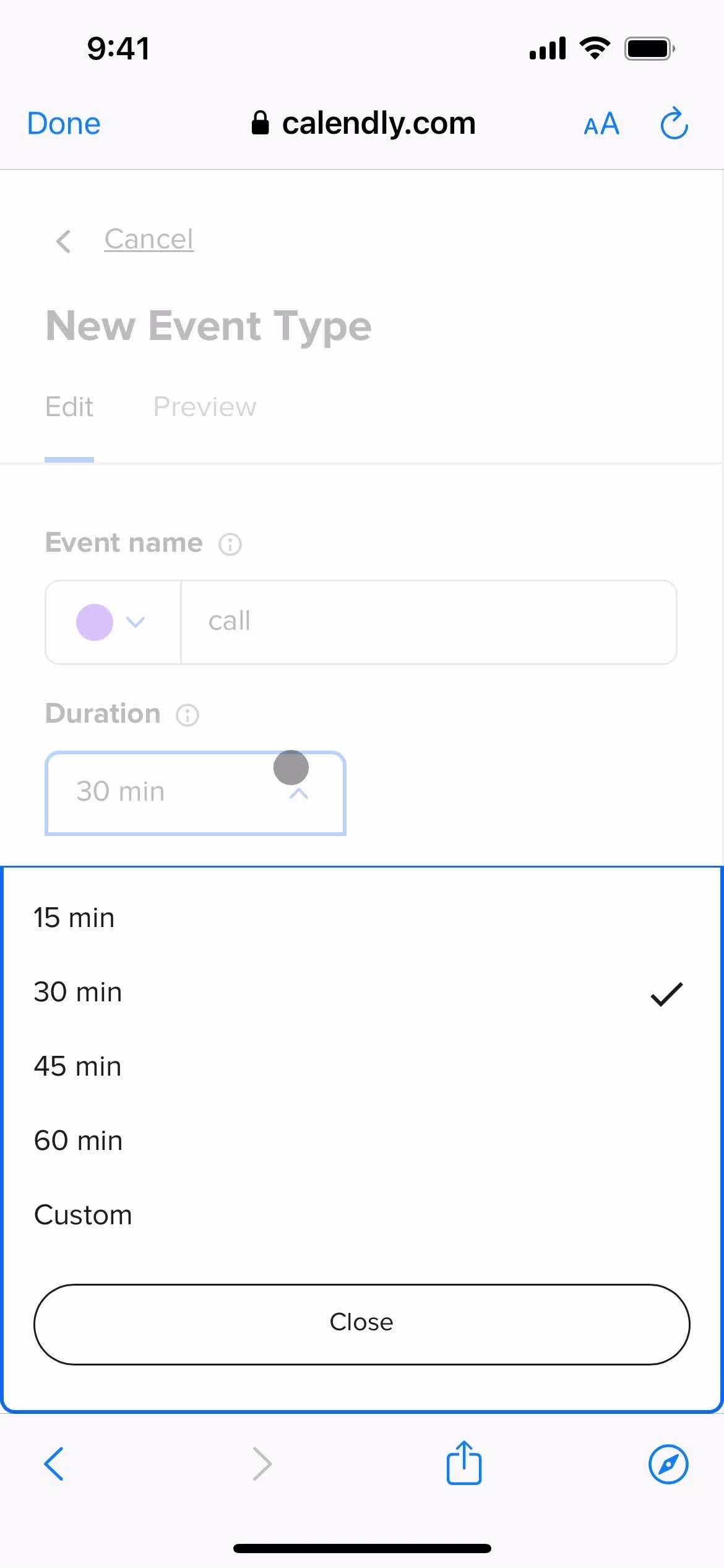 Creating an event type screenshot