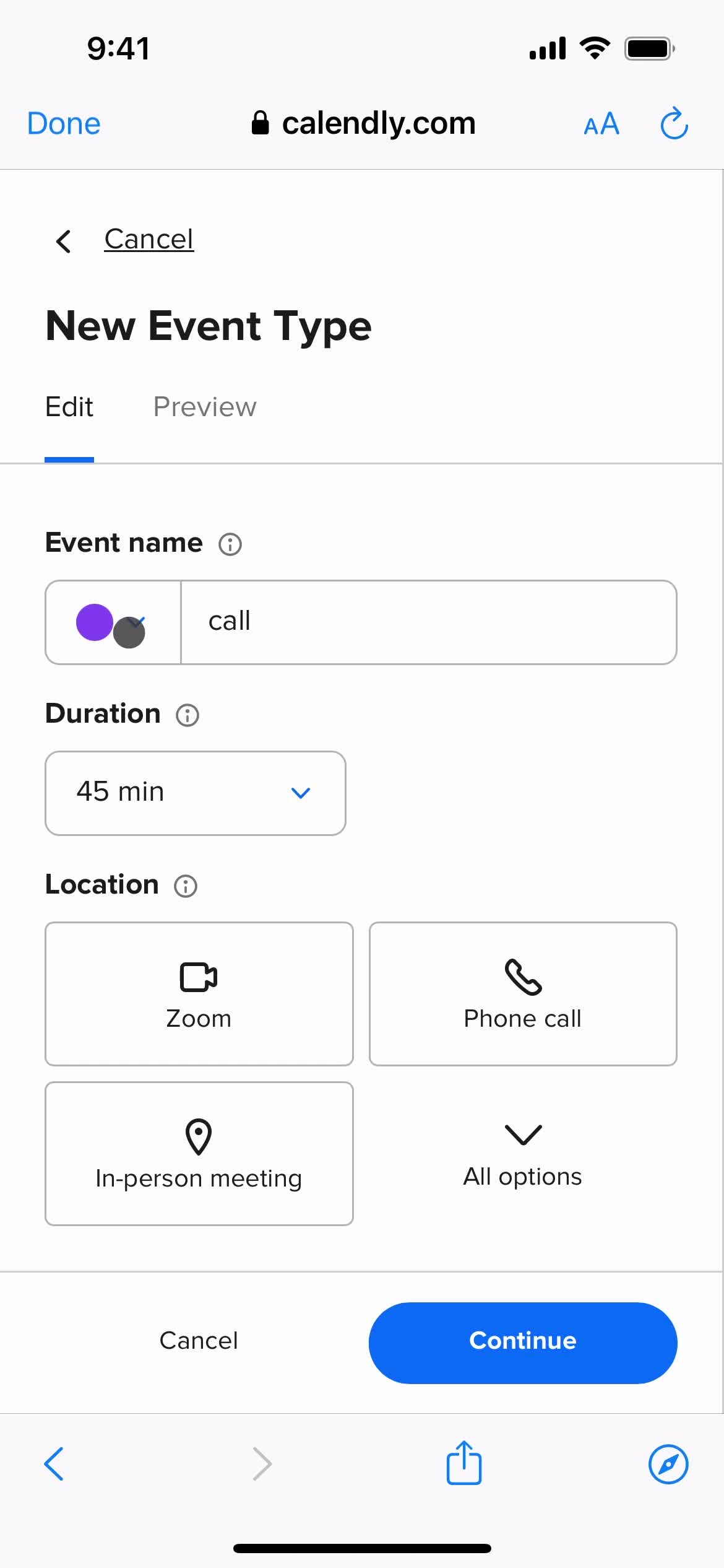 Creating an event type screenshot