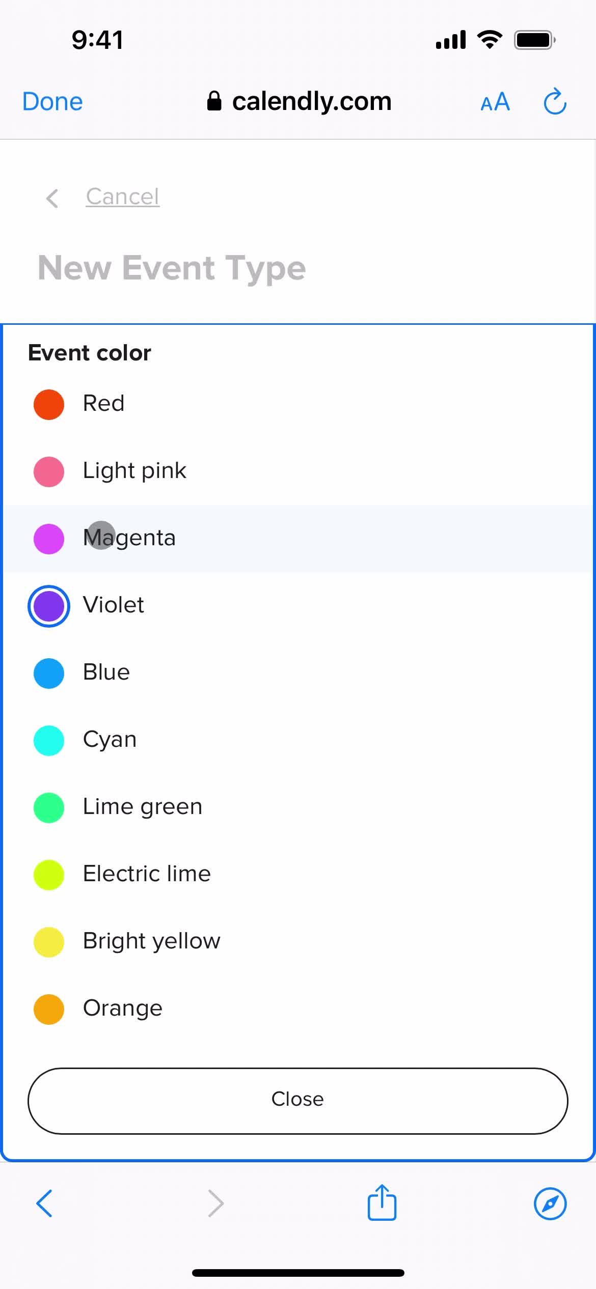 Creating an event type screenshot