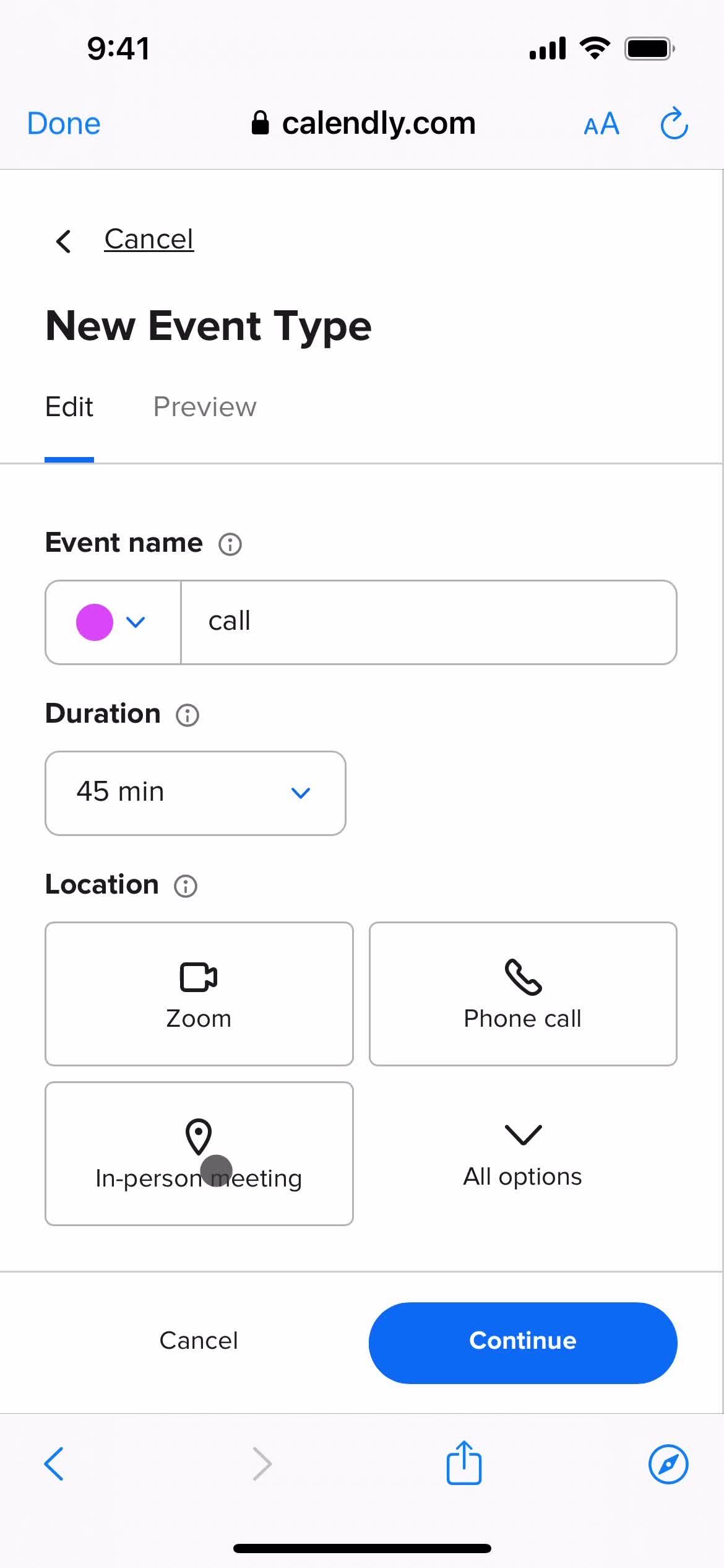 Creating an event type screenshot