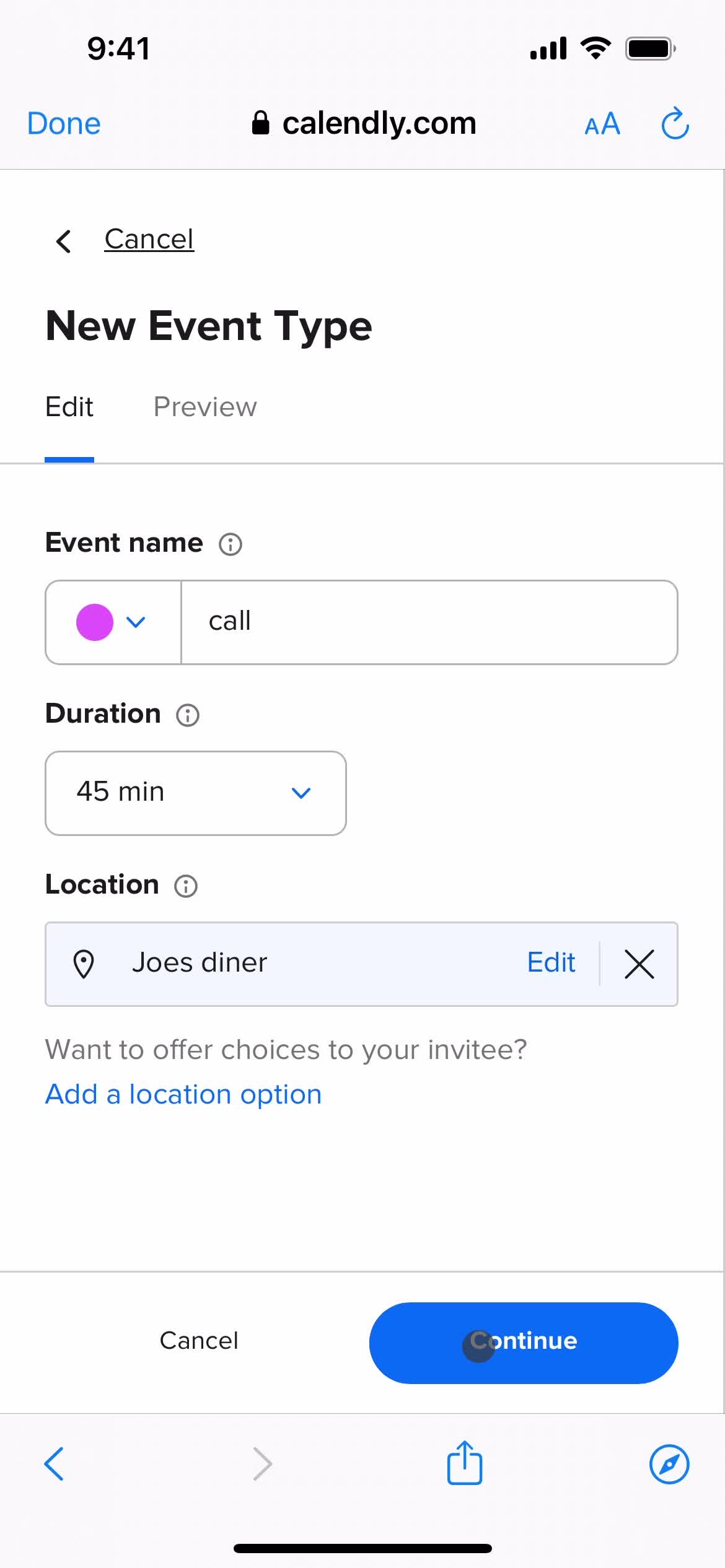 Creating an event type screenshot