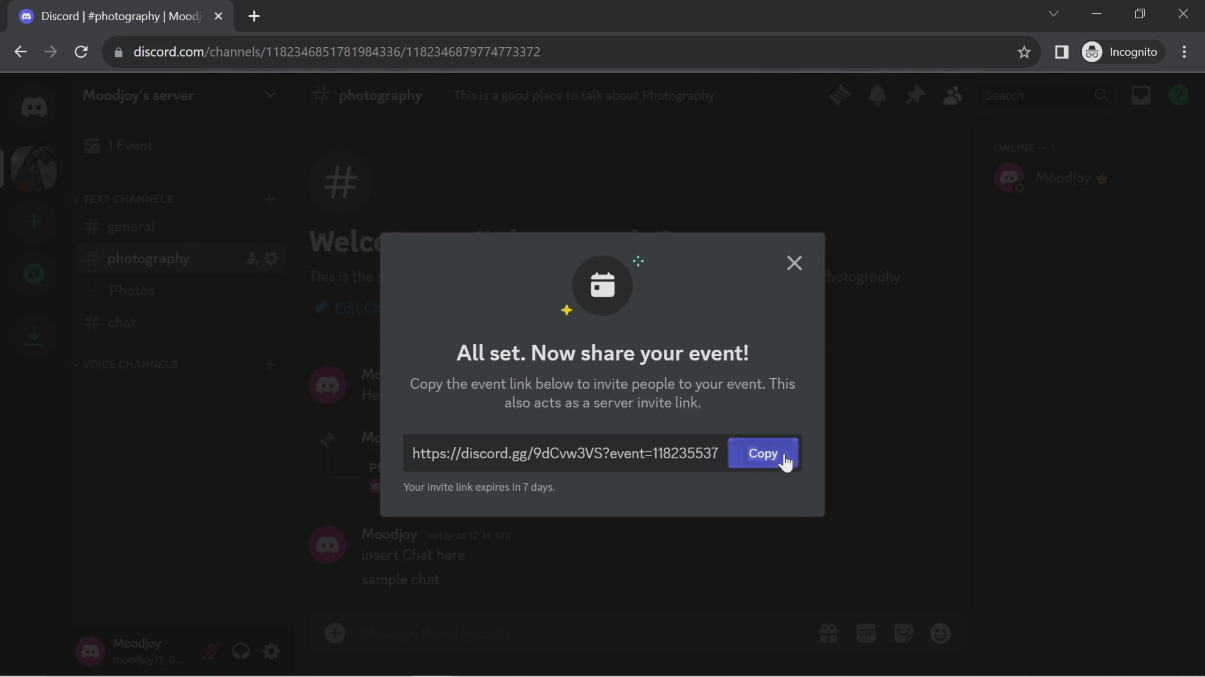 Creating an event screenshot