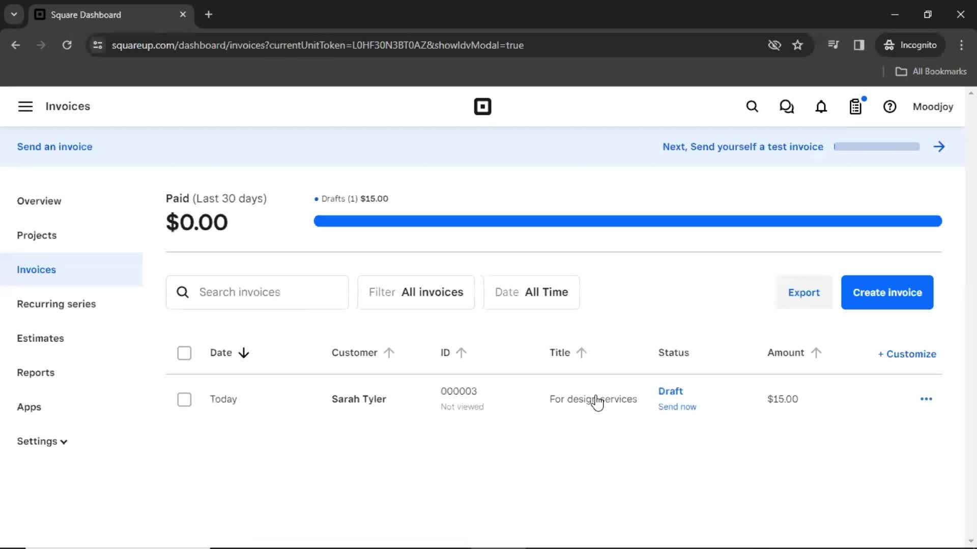 Creating an invoice screenshot