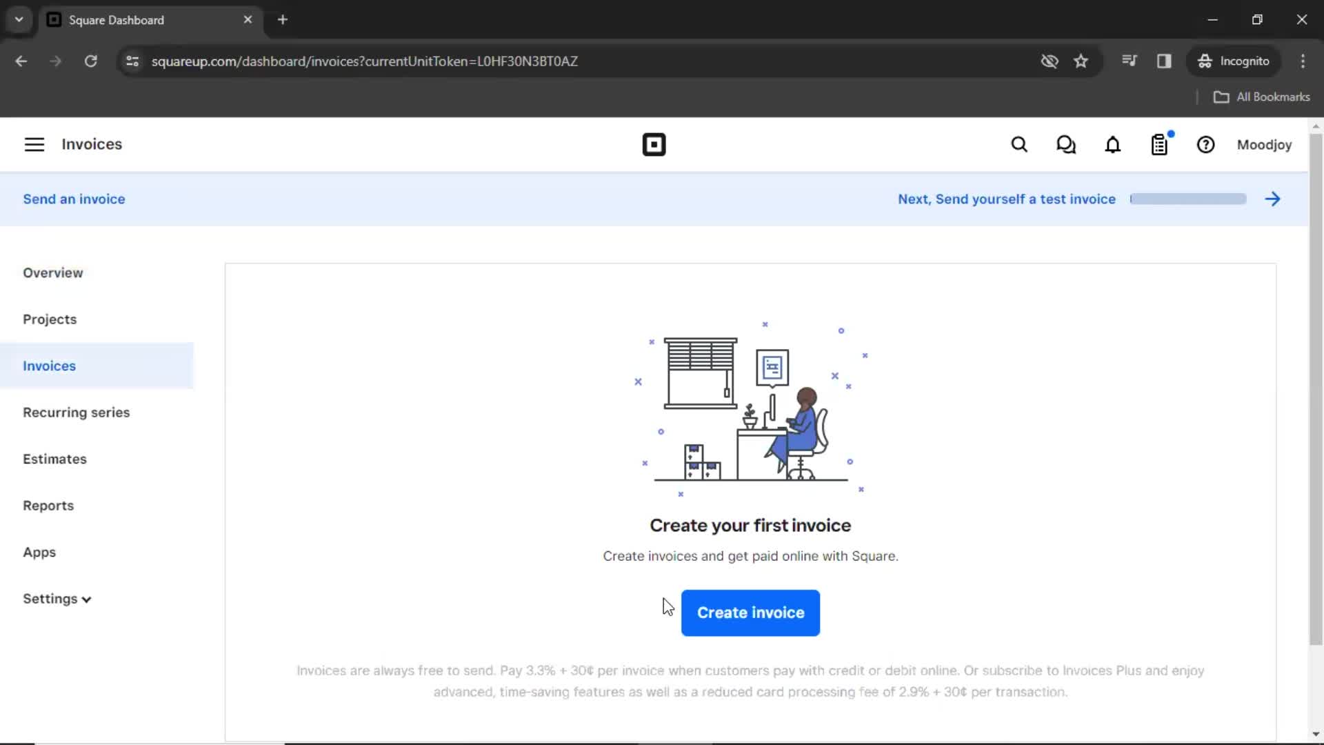 Creating an invoice screenshot