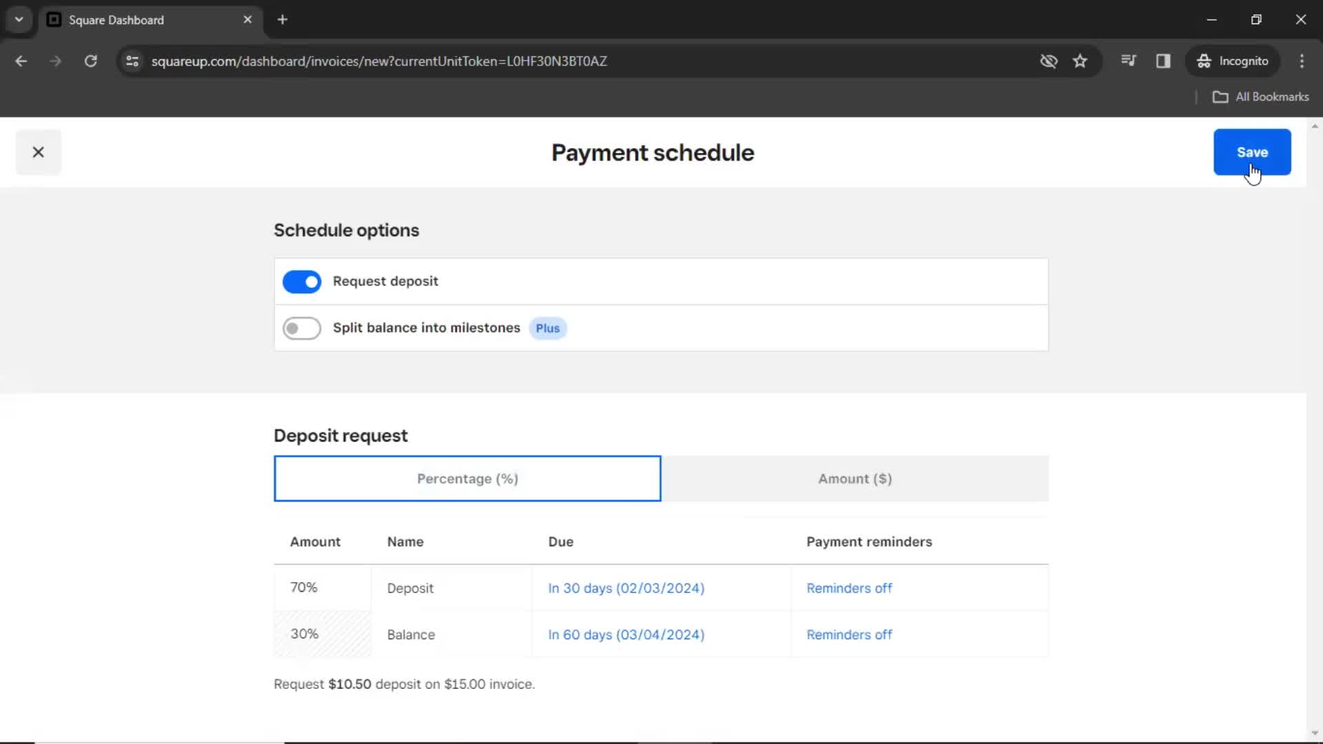 Creating an invoice screenshot