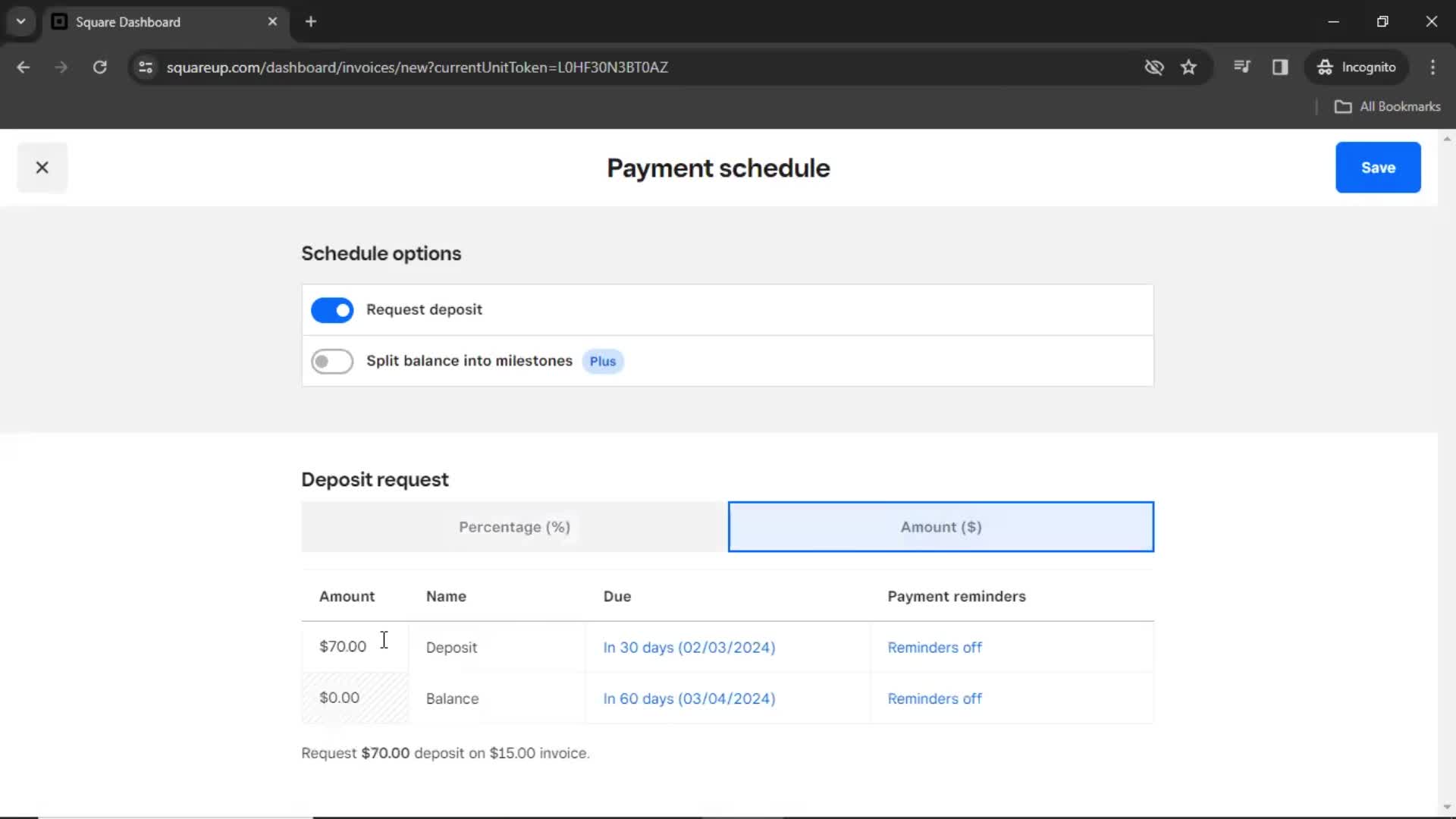 Creating an invoice screenshot