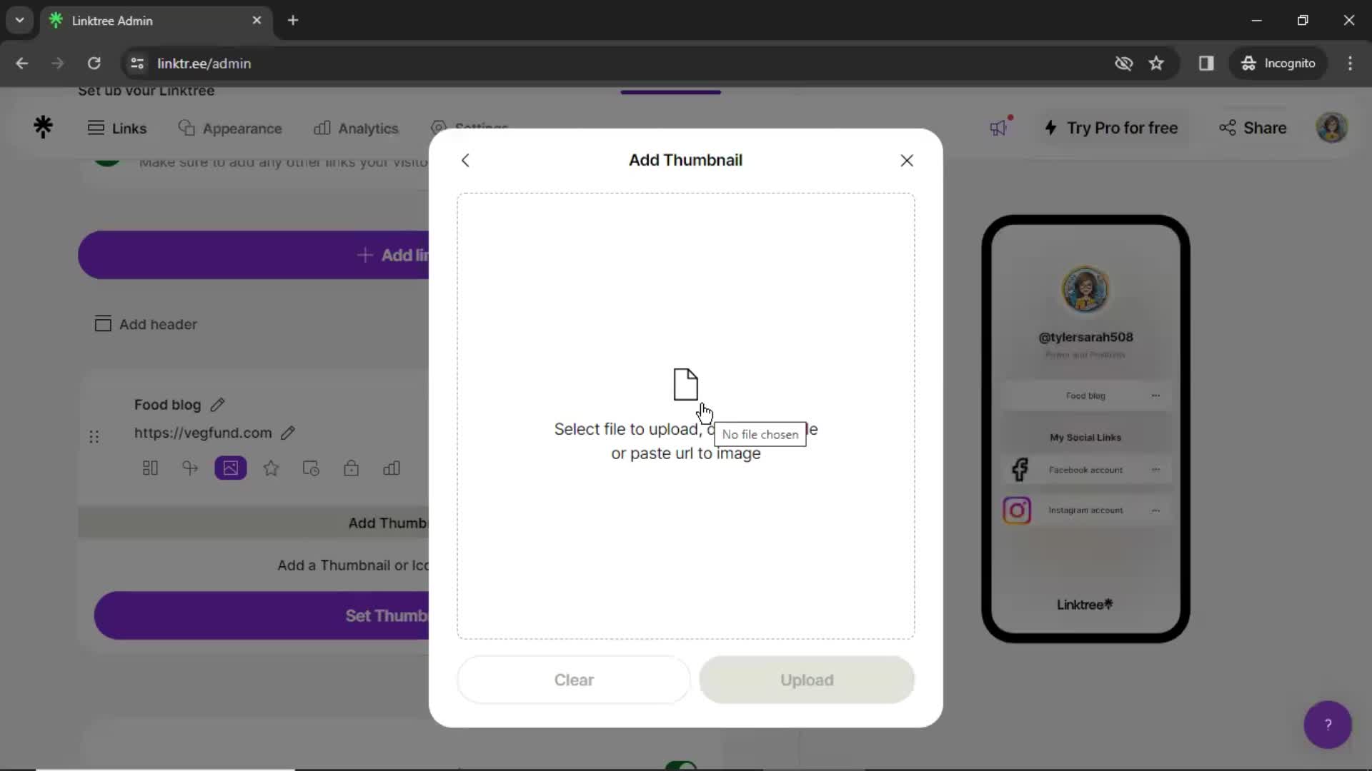 Setting up your linktree screenshot