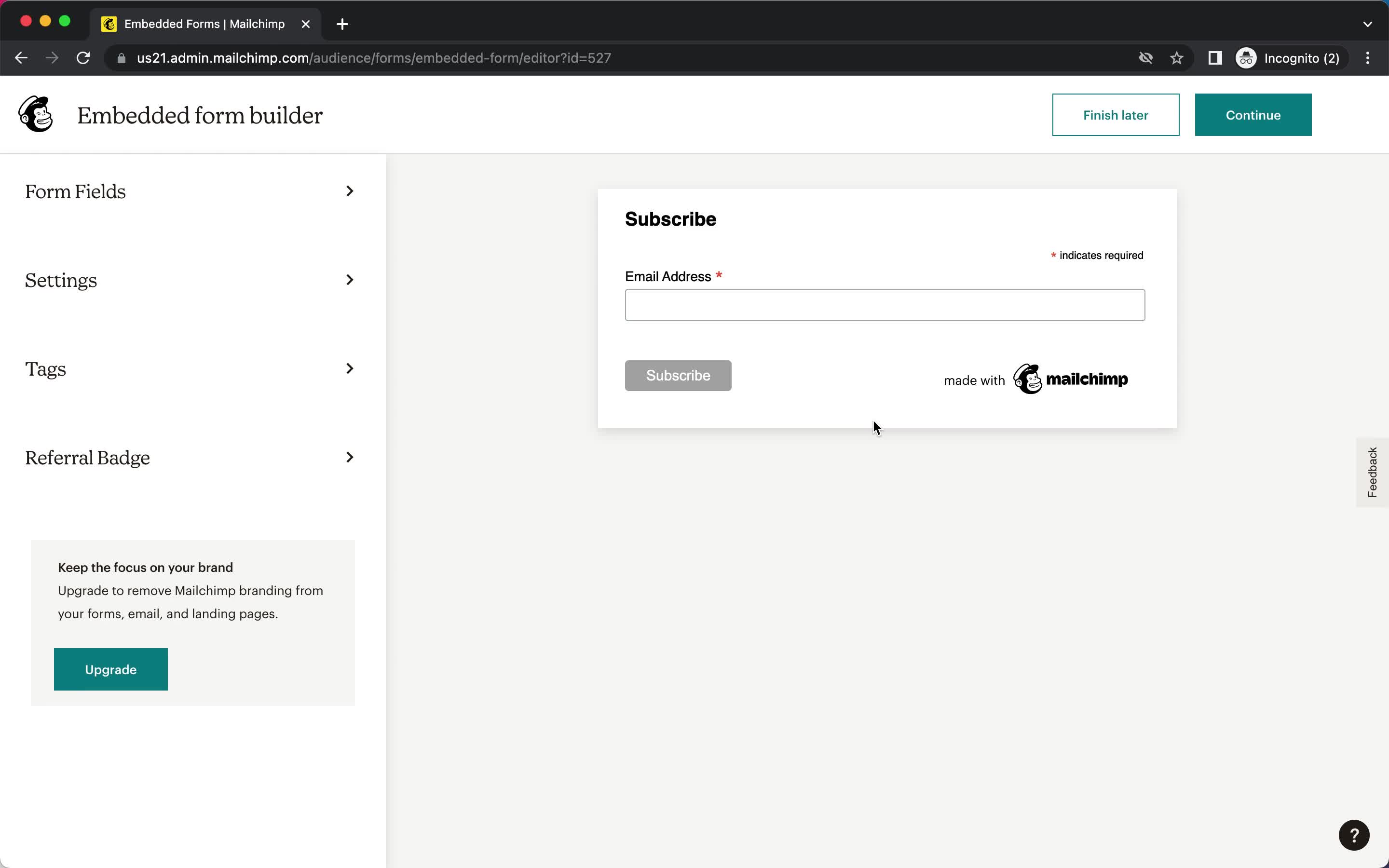 Creating a form screenshot