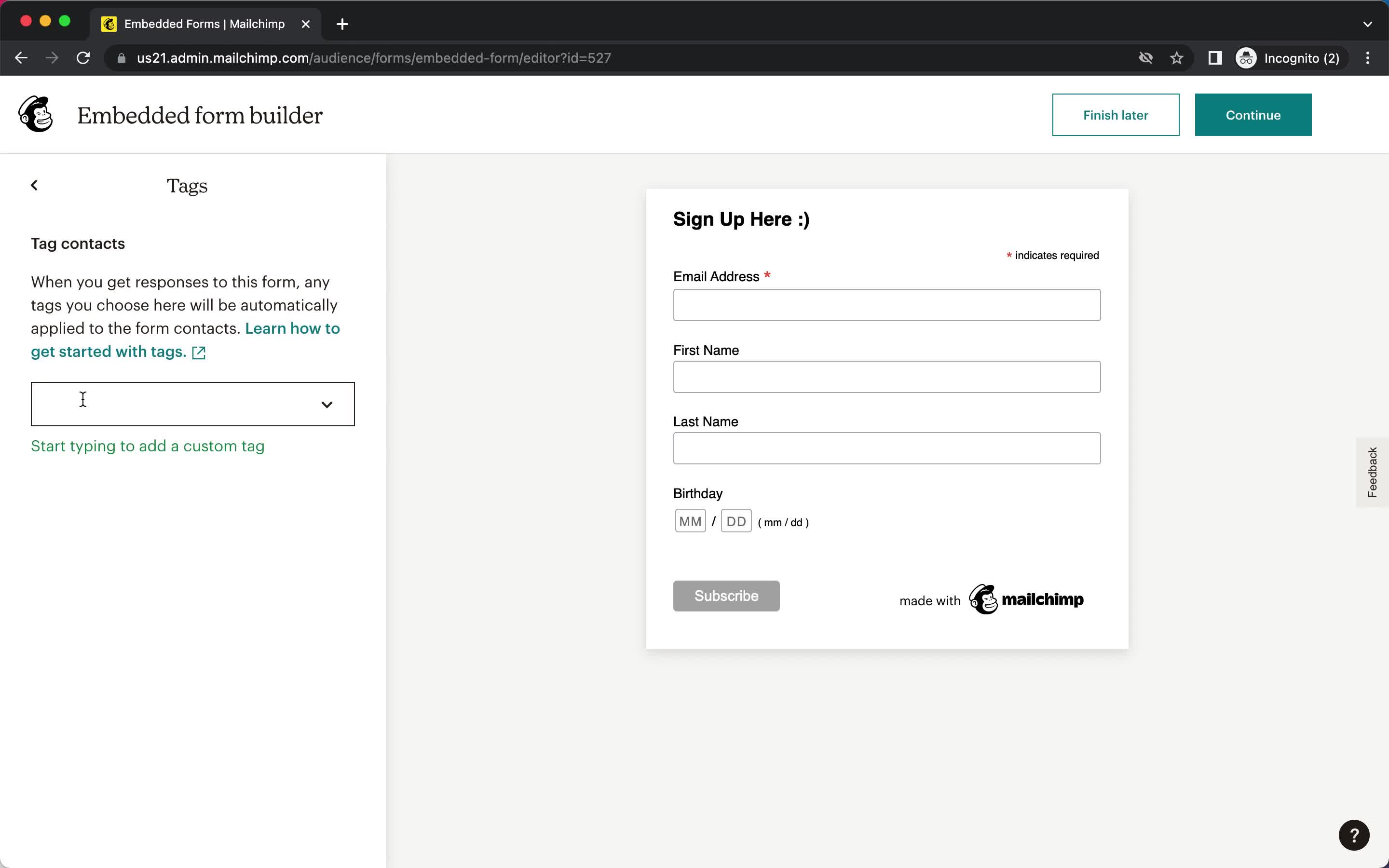 Creating a form screenshot