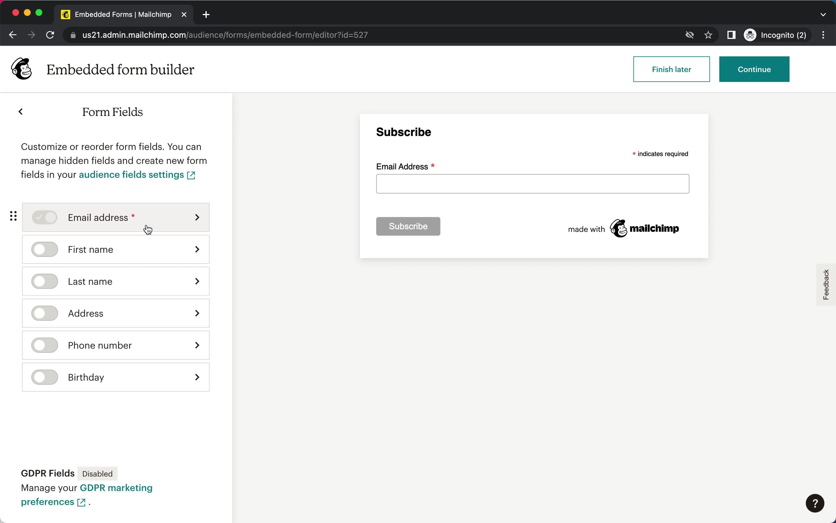 Creating a form screenshot