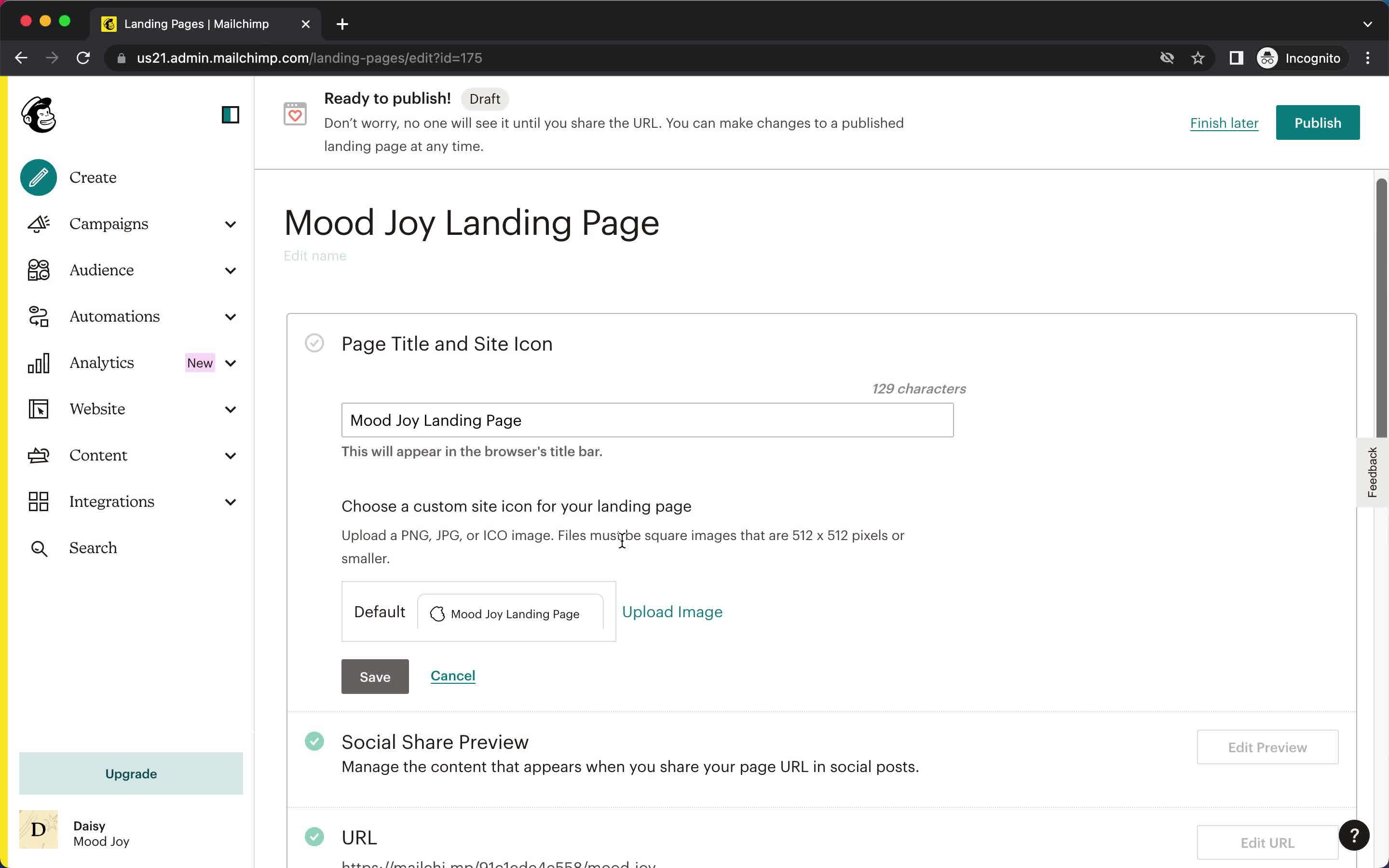 Creating a landing page screenshot