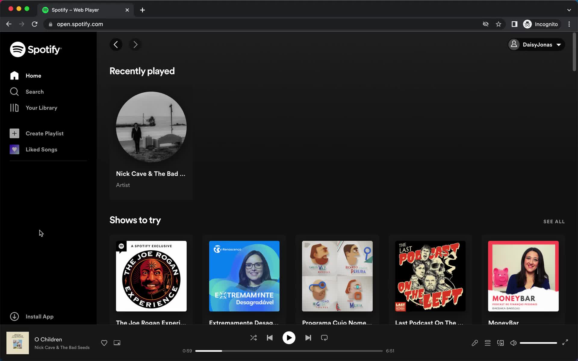 Screenshot of Home on Creating a playlist on Spotify user flow