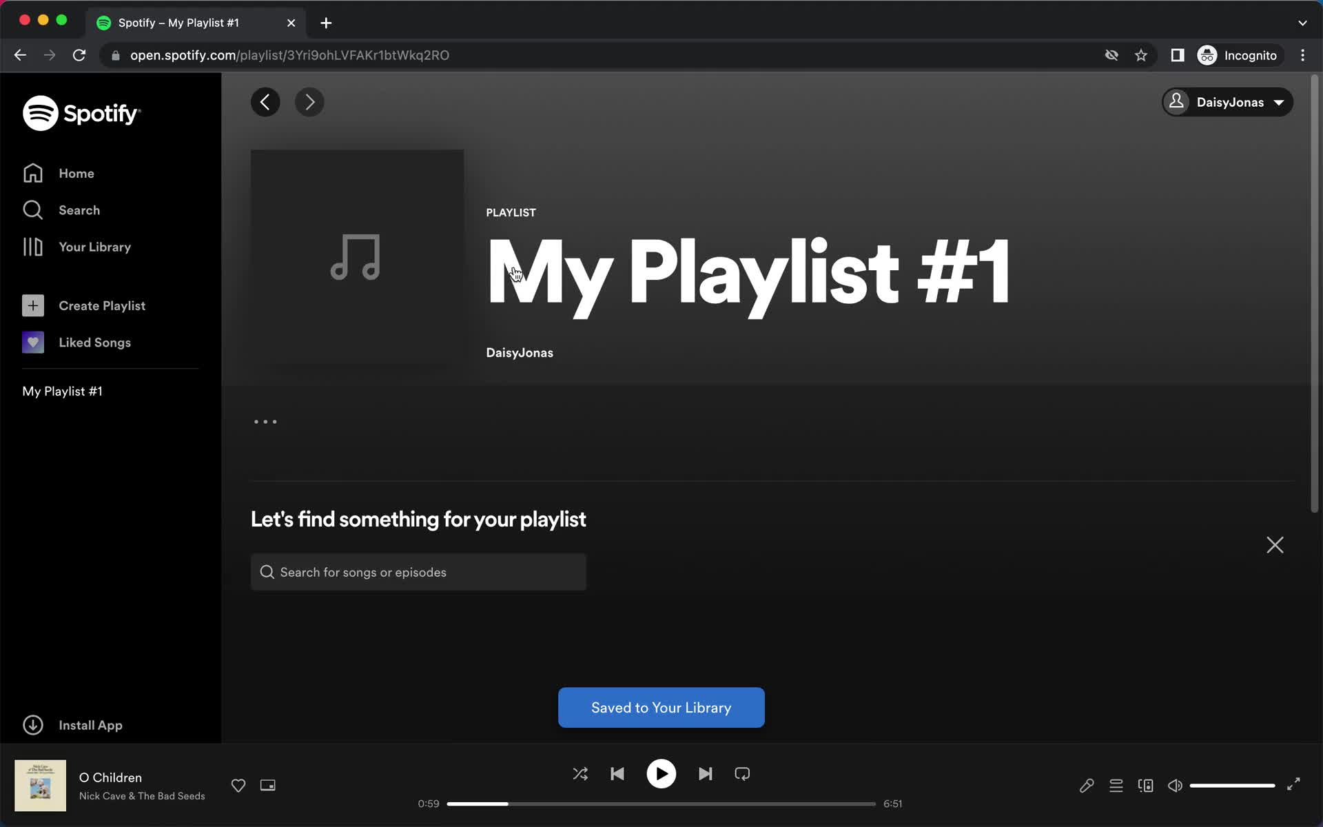 Screenshot of Create playlist on Creating a playlist on Spotify user flow