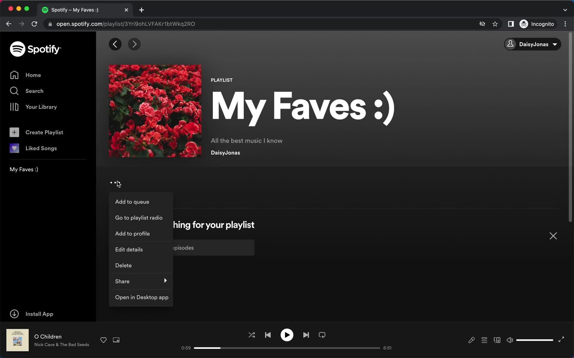 Creating a playlist screenshot