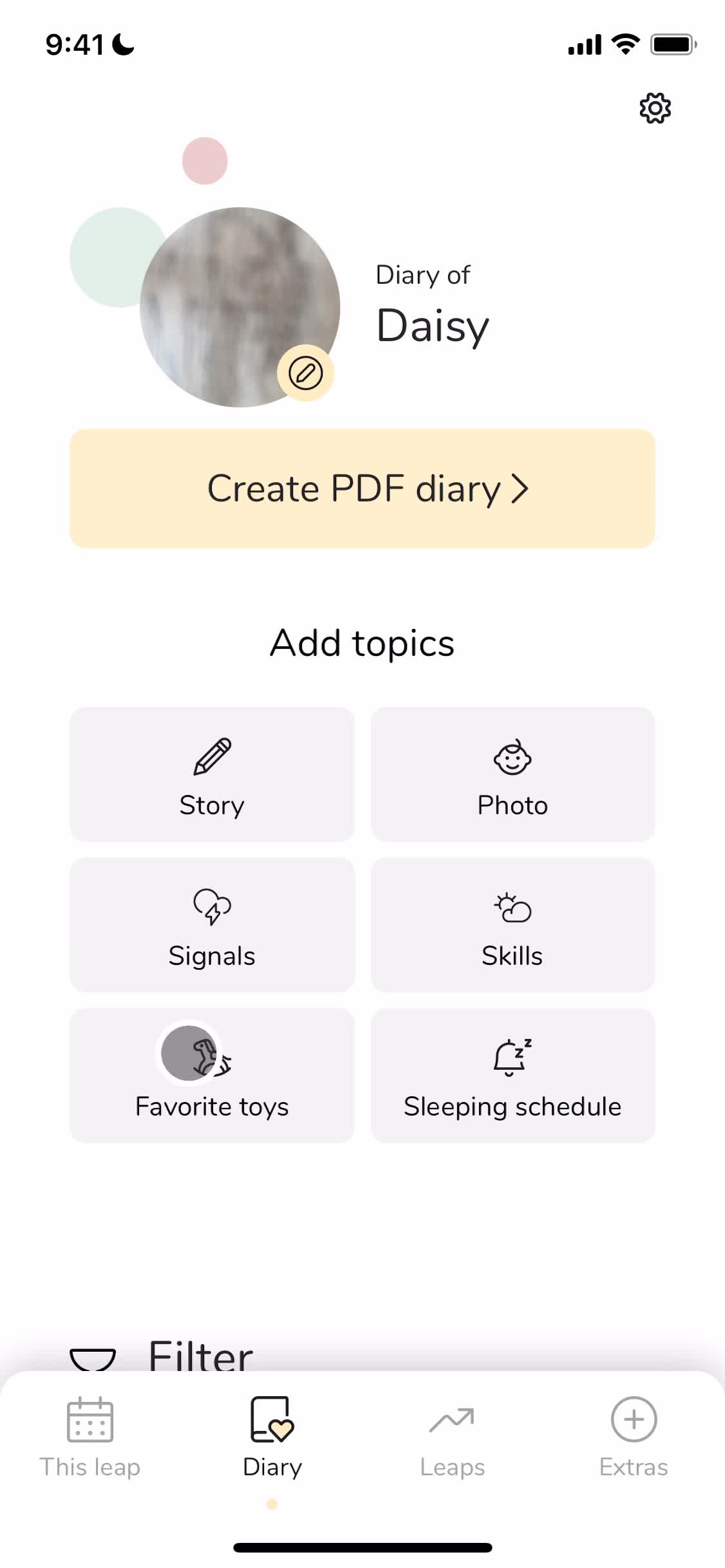 Screenshot of Diary on Creating a post on The Wonder Weeks user flow