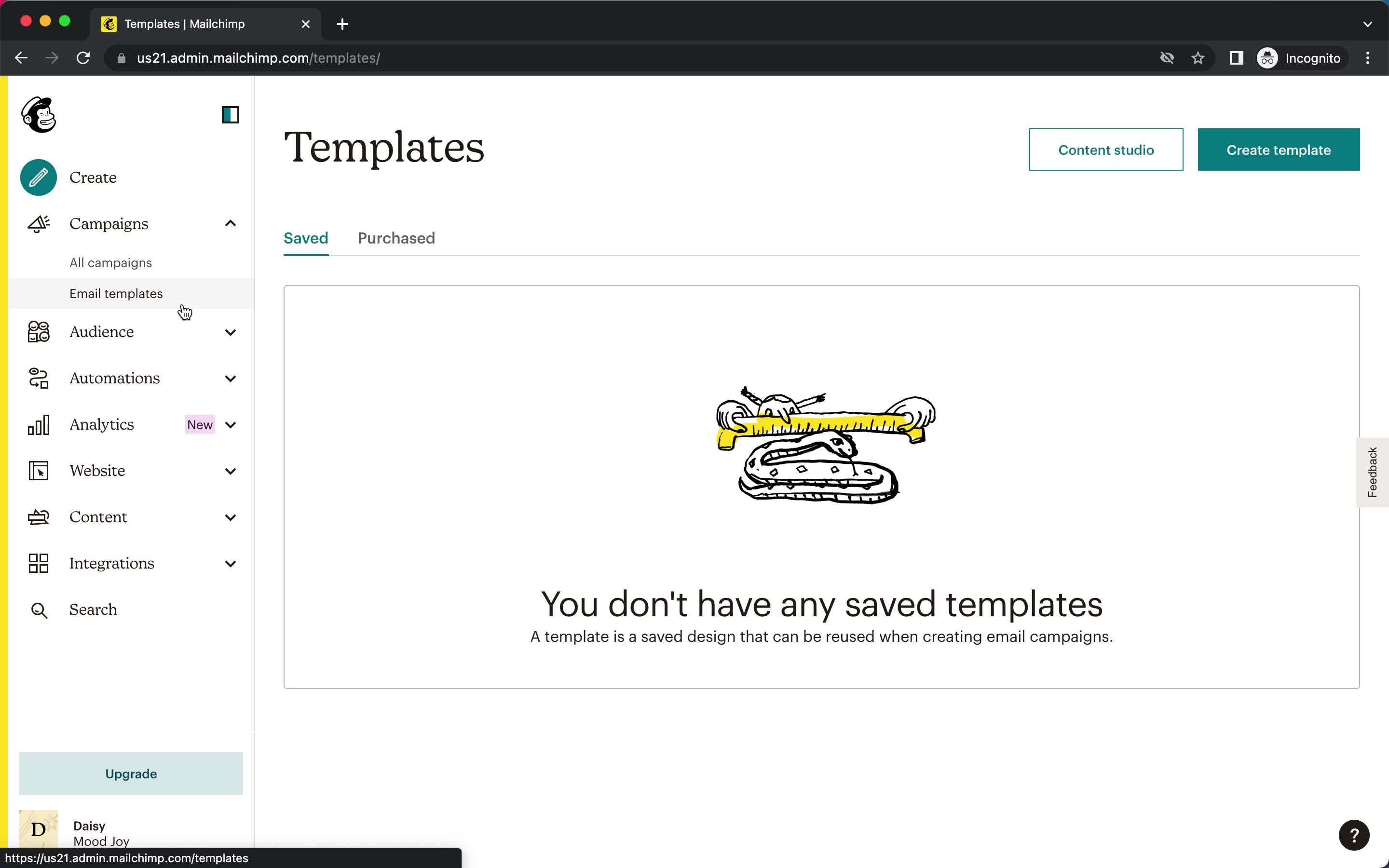 Screenshot of Templates on Creating a template on Mailchimp user flow