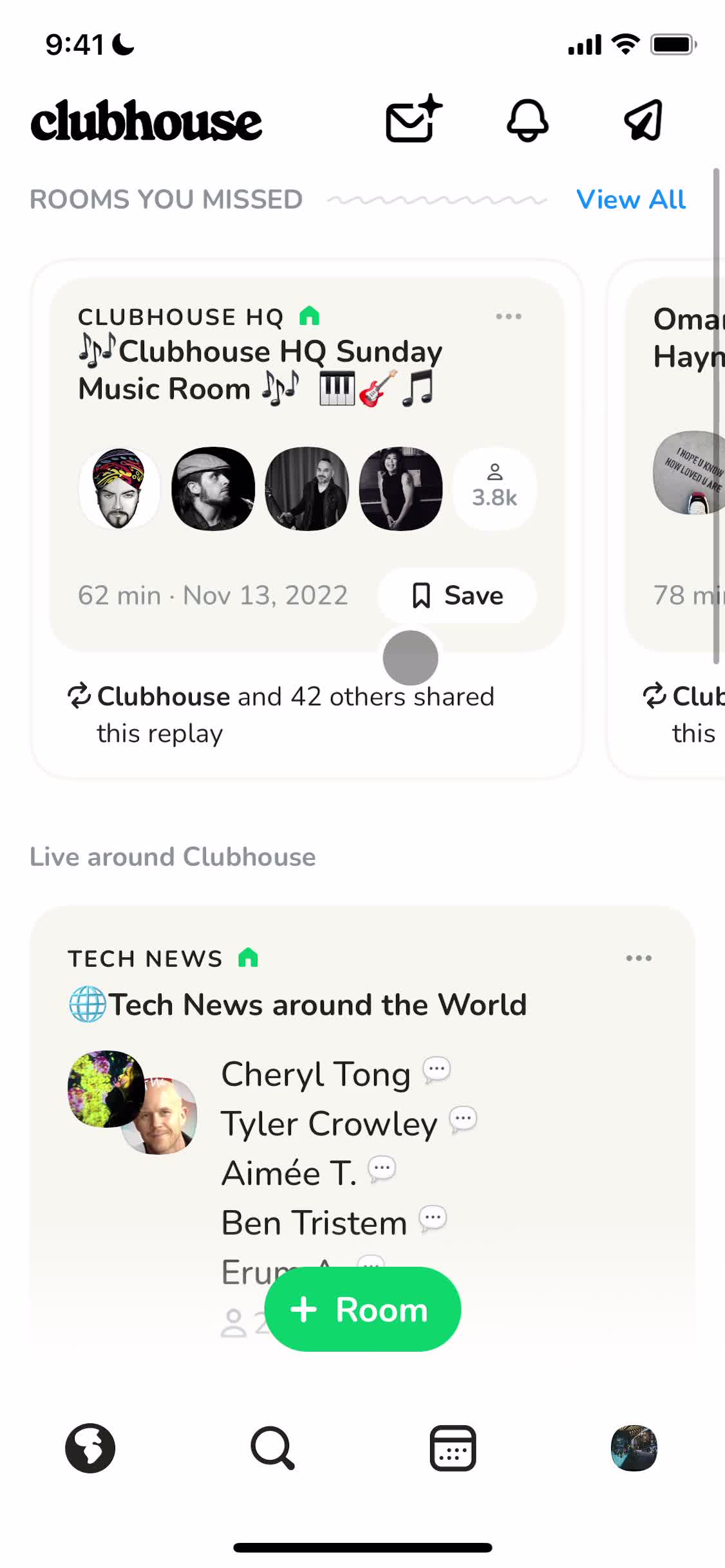 Screenshot of Home on Creating an event on Clubhouse user flow