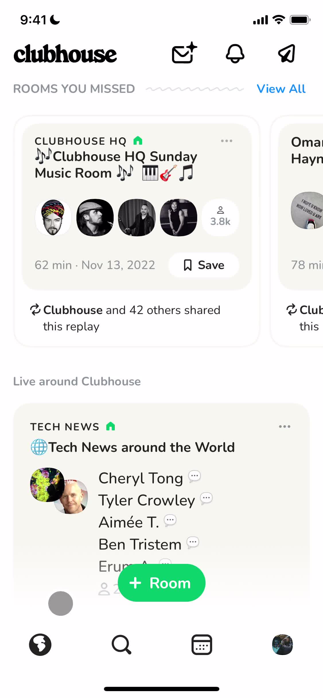 Screenshot of Home on Creating an event on Clubhouse user flow