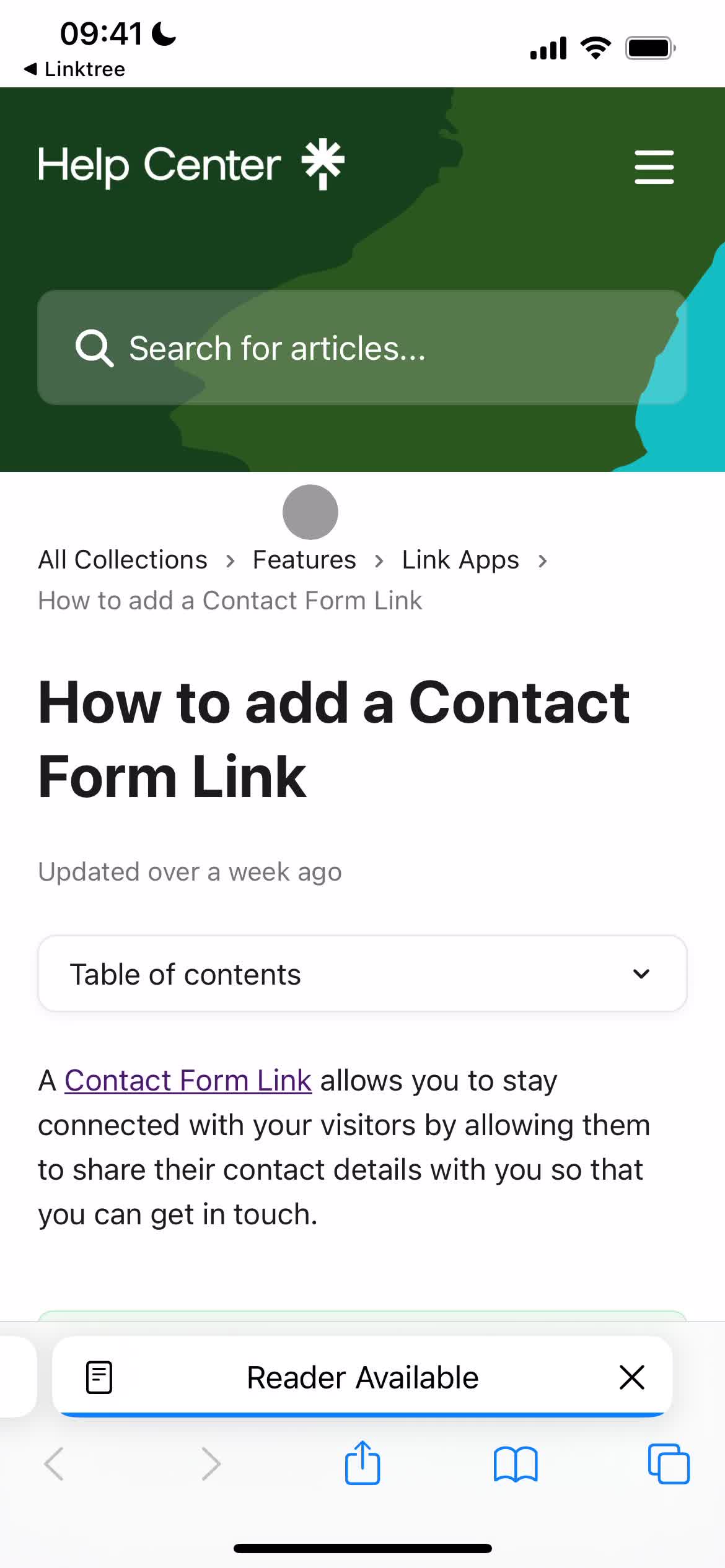 Screenshot of Help centre on Customization settings on Linktree user flow