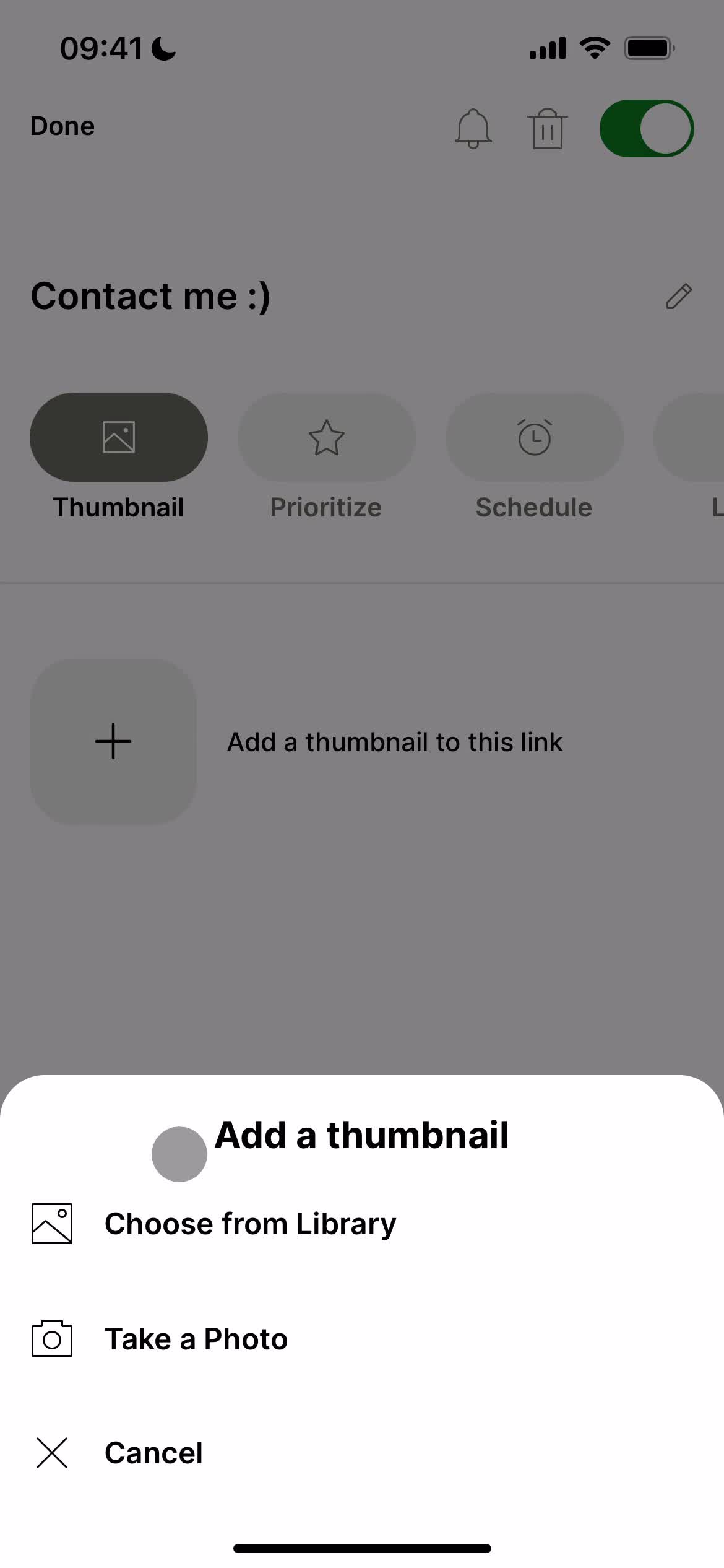 Screenshot of Set thumbnail on Customization settings on Linktree user flow