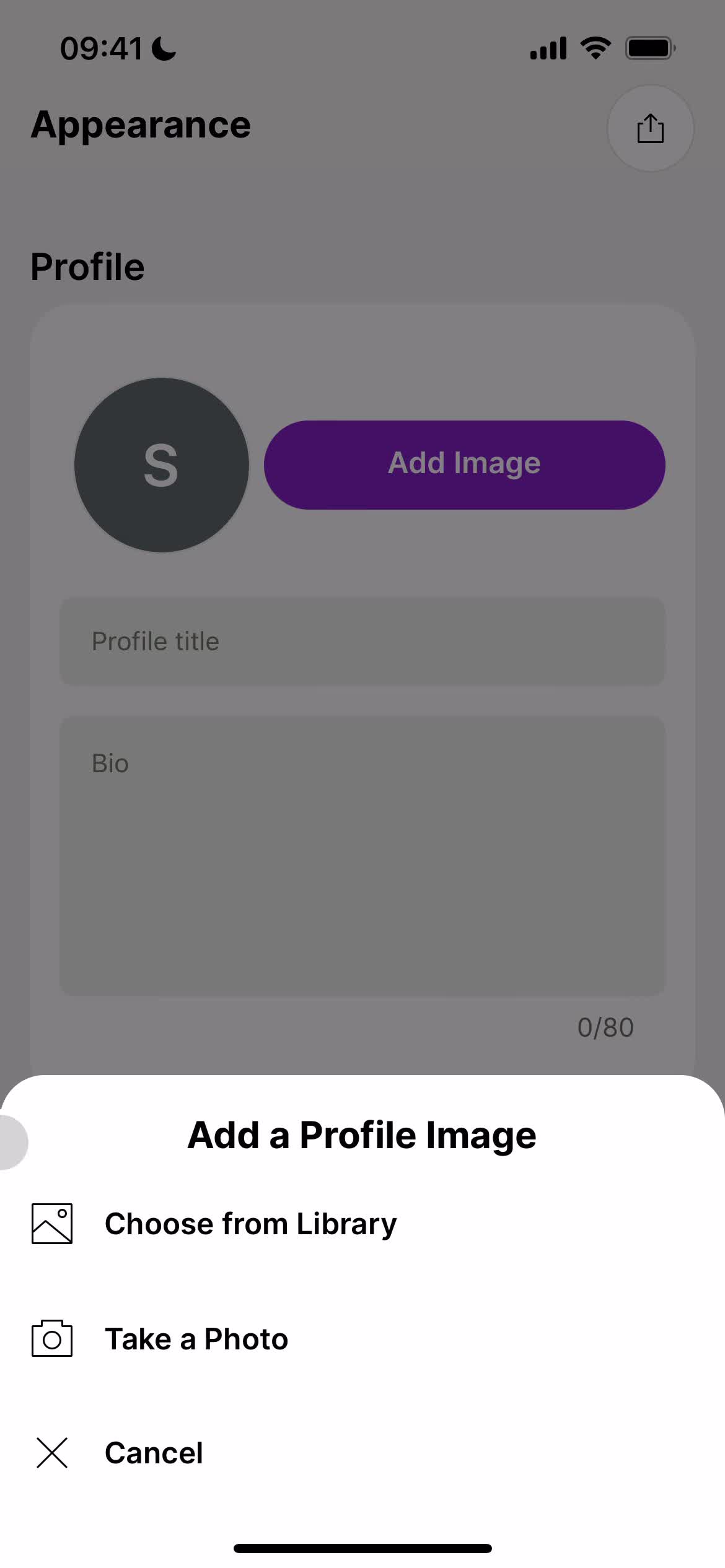 Screenshot of Add profile photo on Customization settings on Linktree user flow
